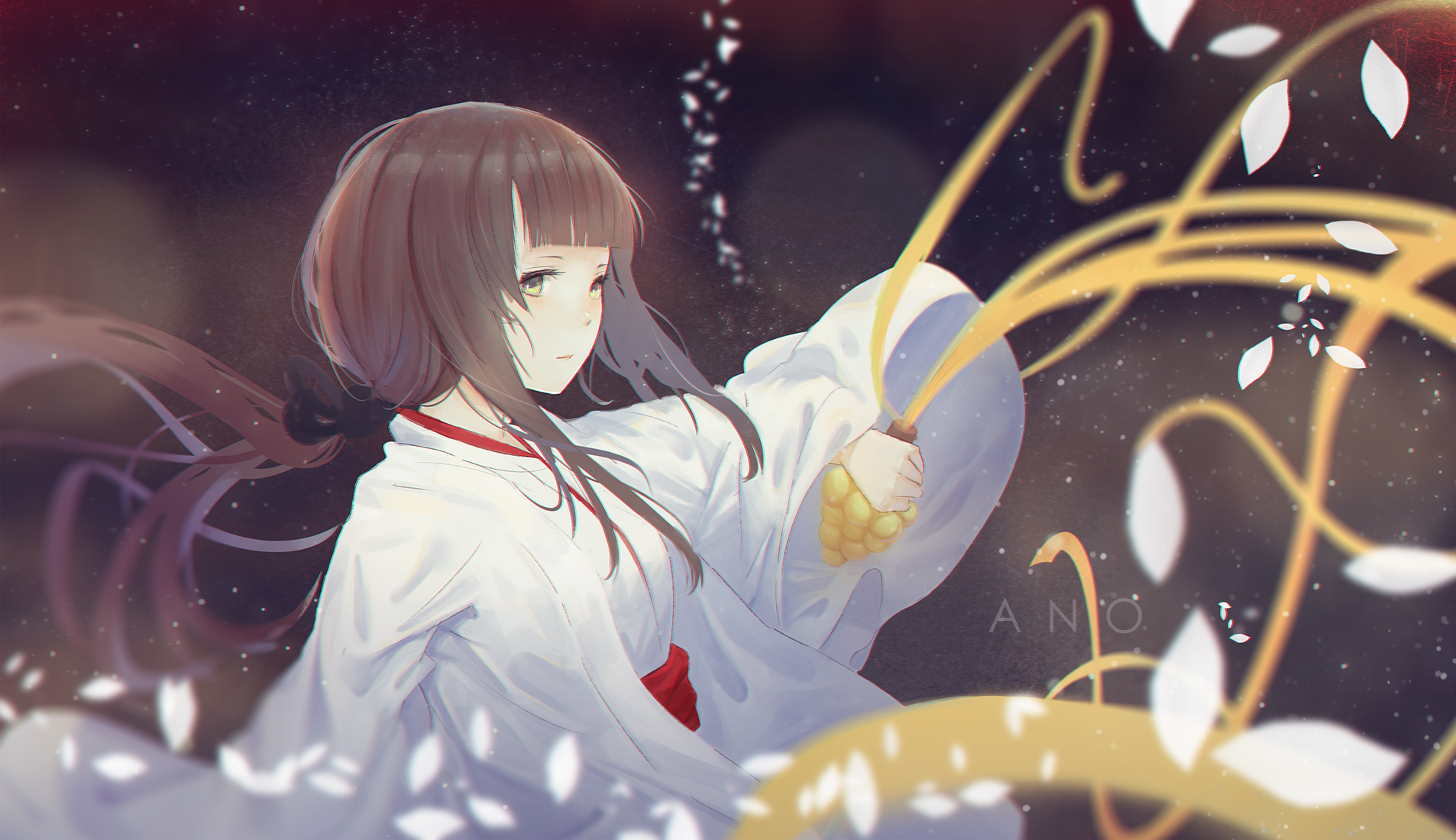 Anime girl in white kimono holding a lantern HD Wallpaper