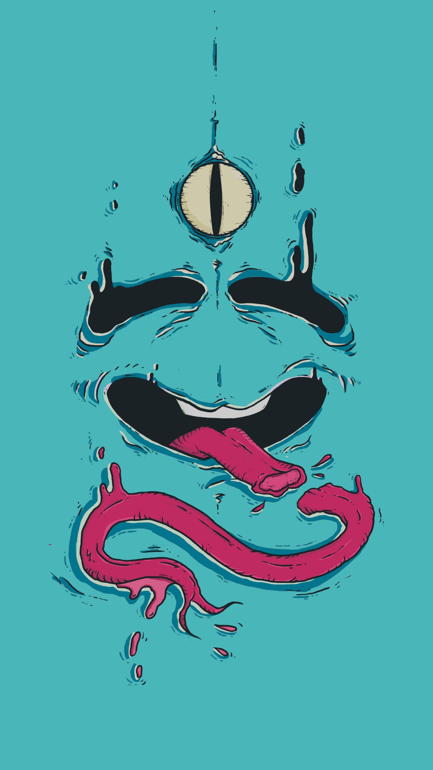 Abstract blue face with one eye and pink tongue HD Wallpaper