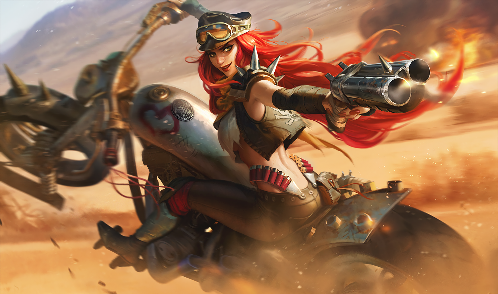 Miss Fortune from League of Legends on a motorcycle HD Wallpaper