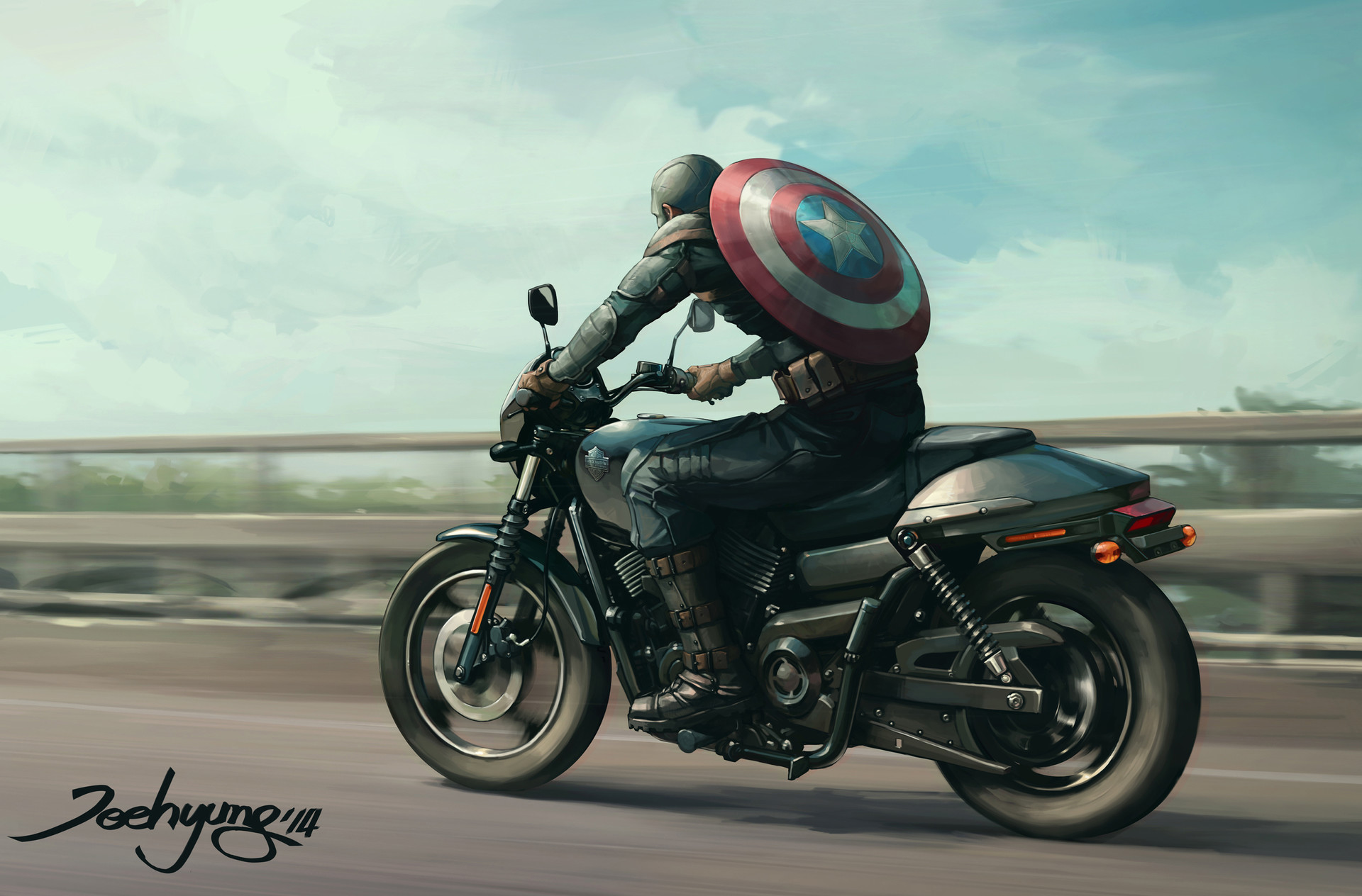Captain America riding a motorcycle HD Wallpaper