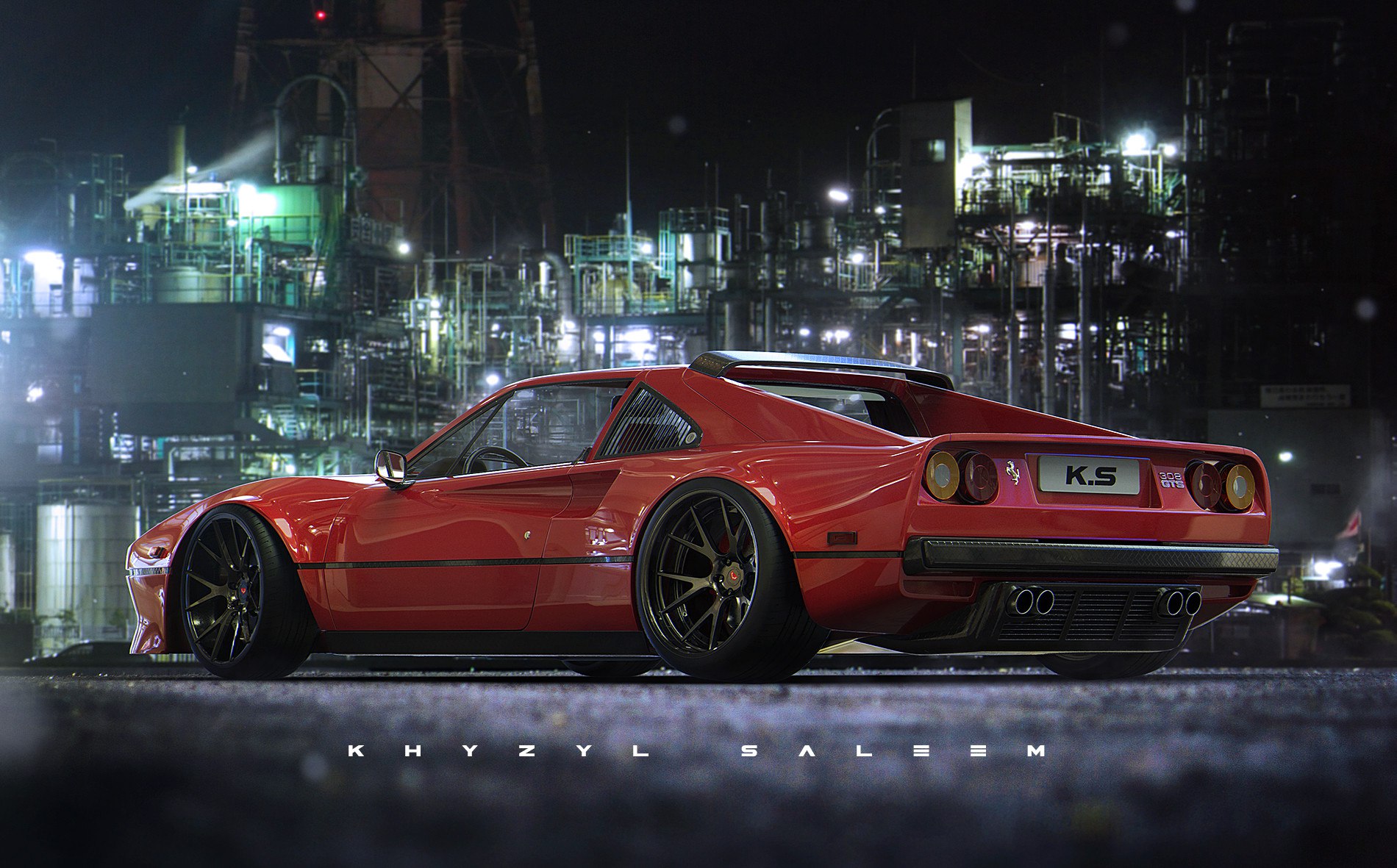 Red Ferrari GTS by Khyzyl Saleem at industrial complex HD Wallpaper