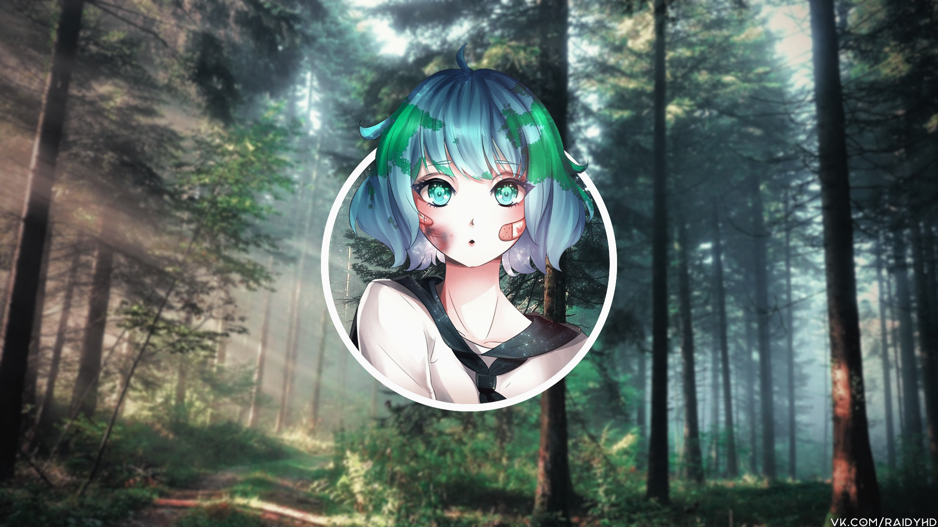 Earth-chan anime girl in a forest HD Wallpaper