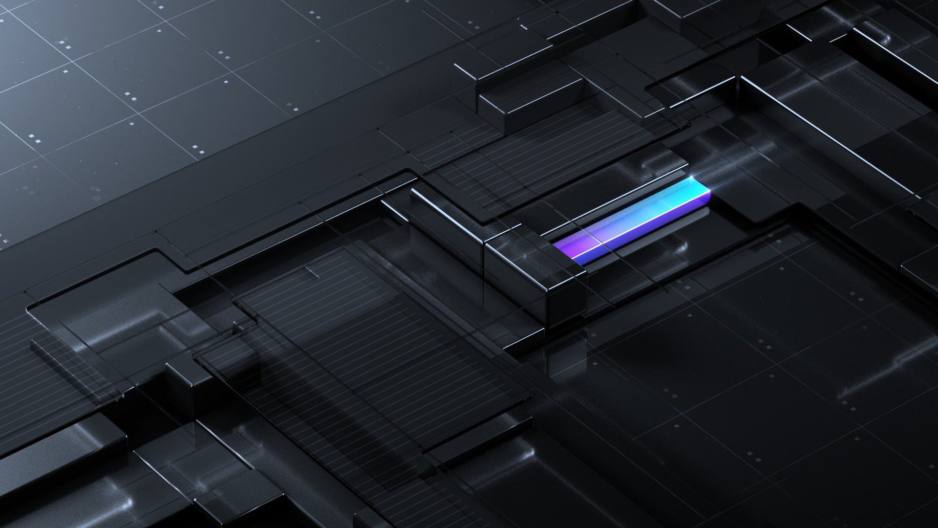 Abstract 3D dark geometric background with glowing element HD Wallpaper