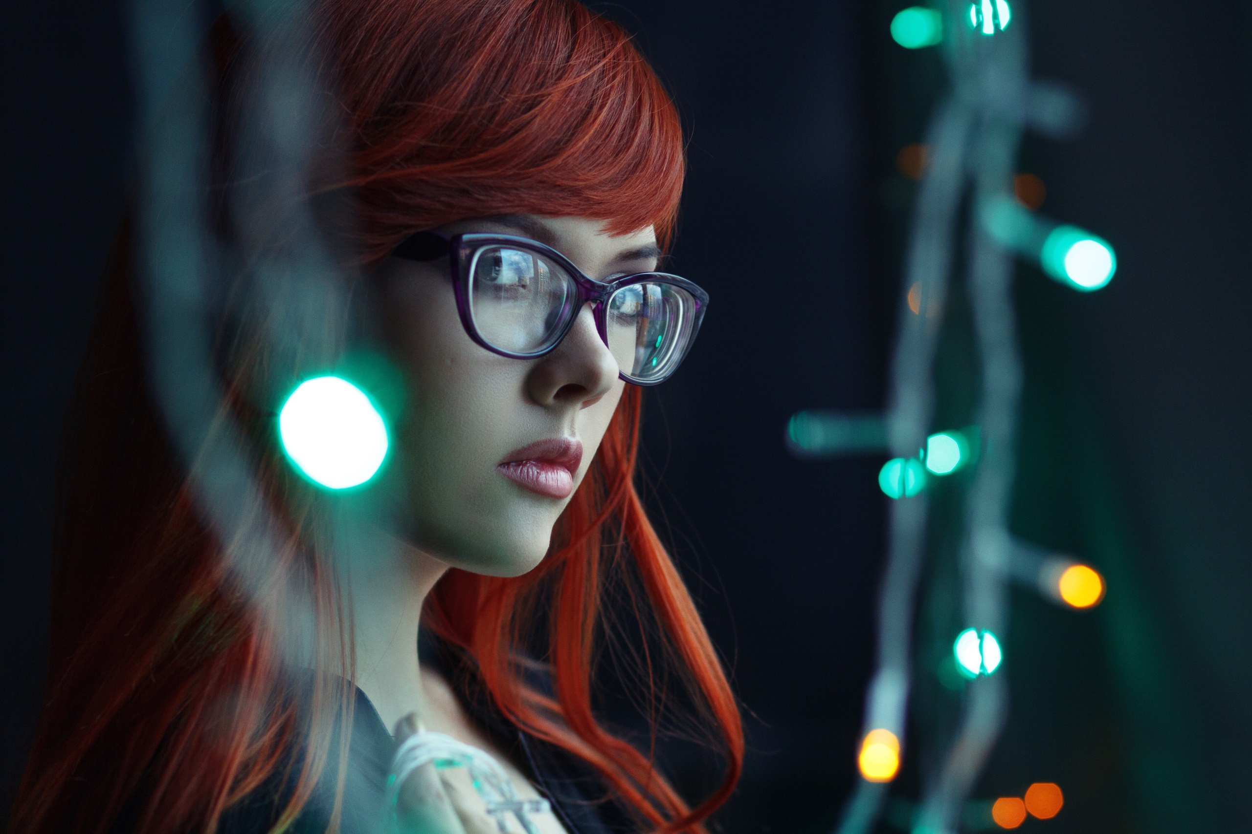 Woman with red hair and glasses HD Wallpaper