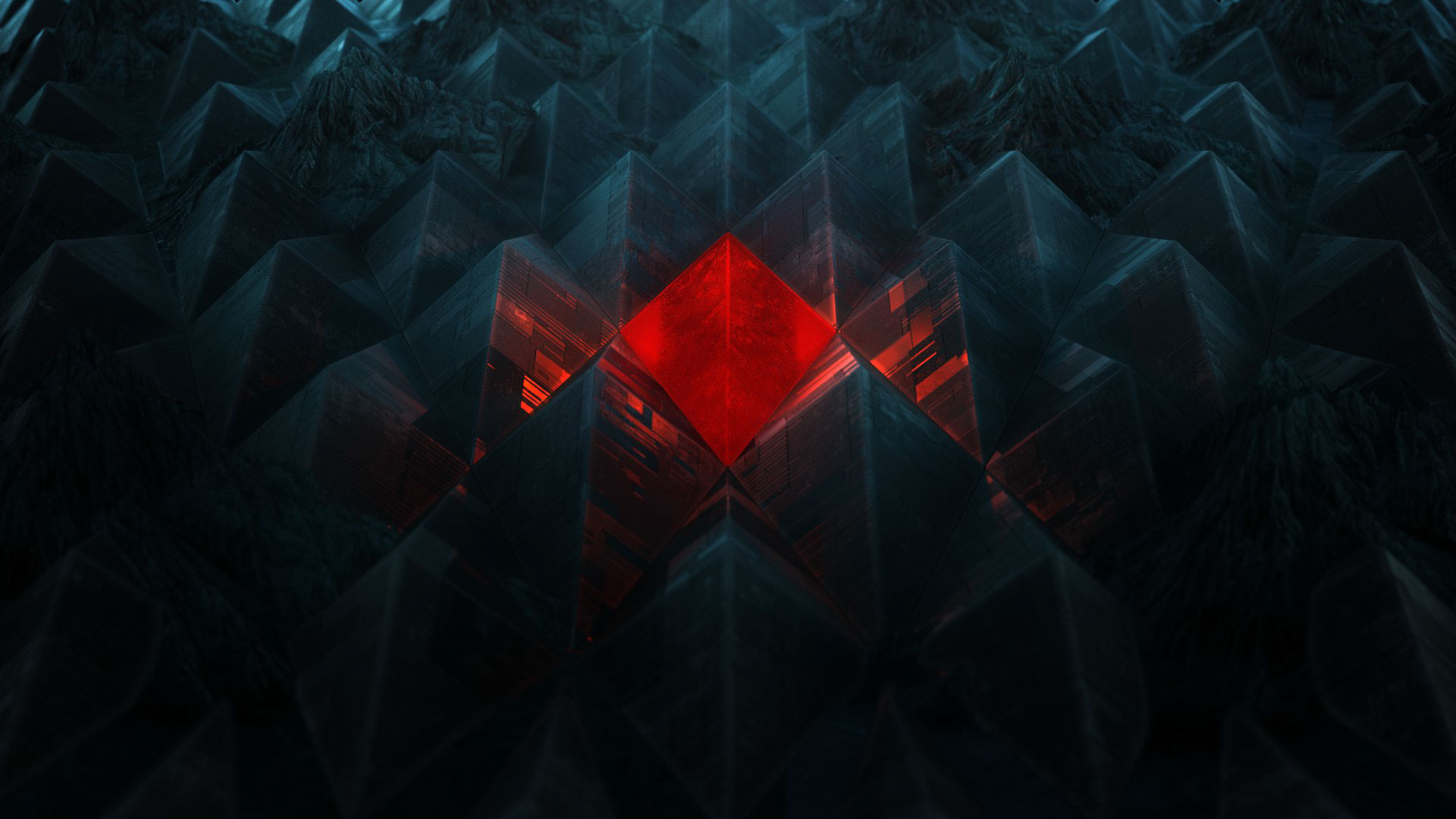 Abstract red diamond on dark geometric surface HD Wallpaper
