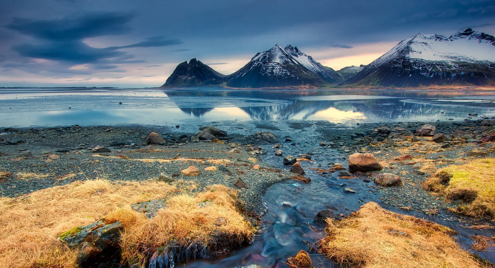 Icelandic Mountains Reflected in Water HD Wallpaper