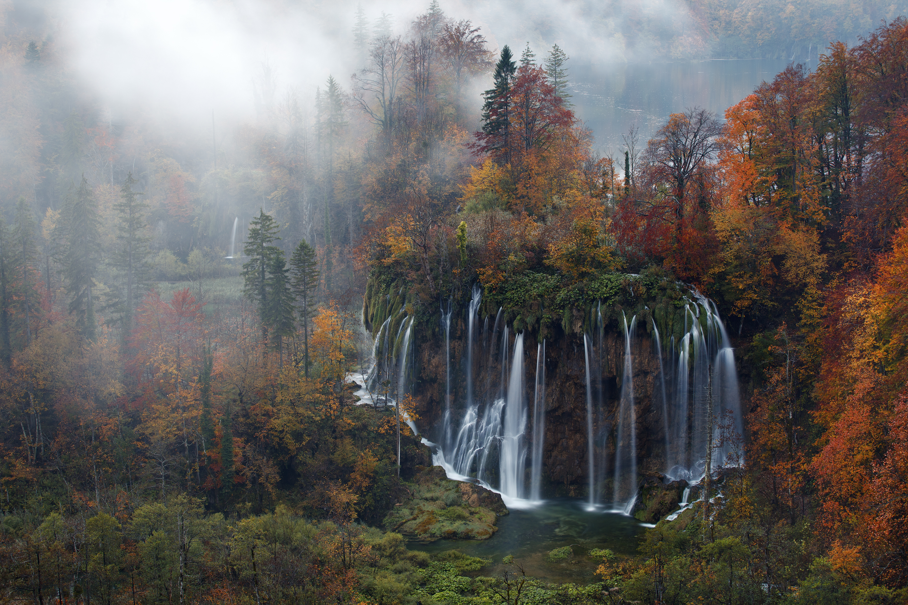 Plitvice National Park, Croatian, waterfall, landscape, Plitvice Lakes National Park, mist, forest, Croatia, fall, nature HD Wallpaper