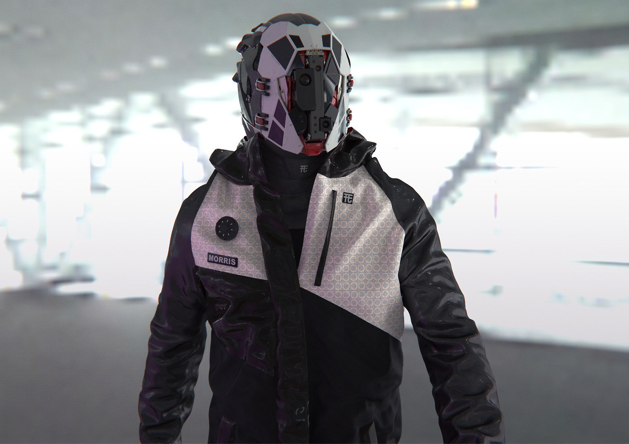 Futuristic cyberpunk character in a jacket and helmet HD Wallpaper