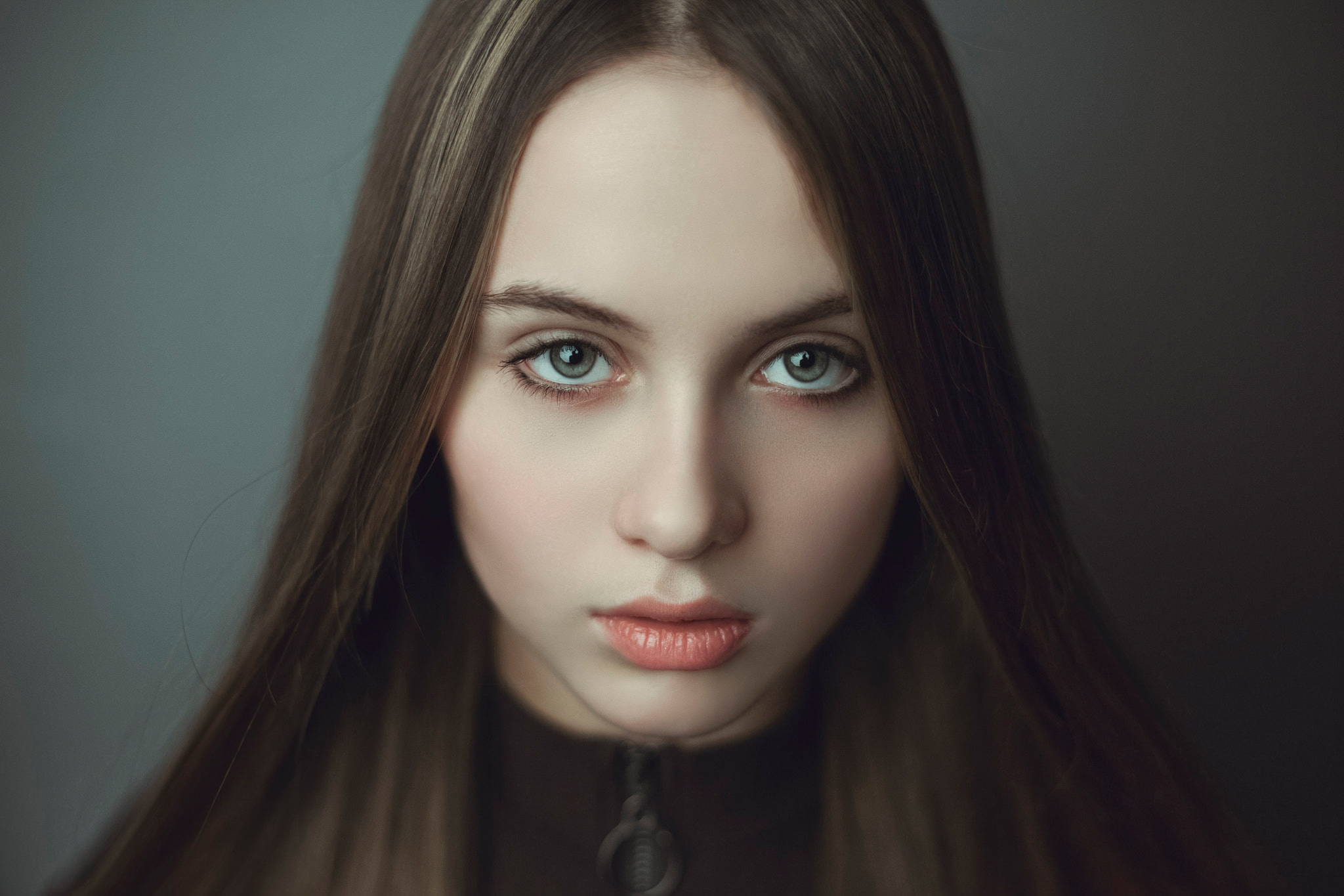 Portrait of a young woman with long brown hair HD Wallpaper