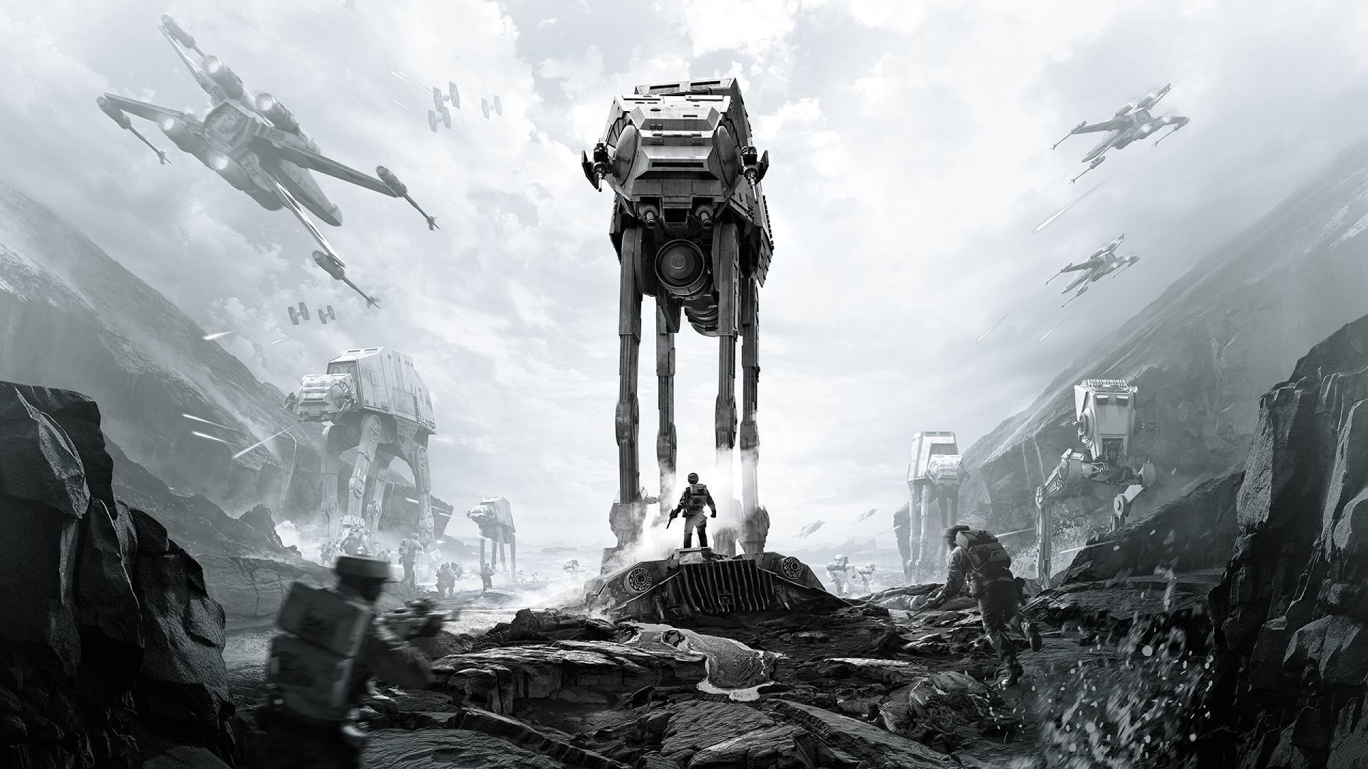 Star Wars: Battlefront AT-AT and X-wing battle HD Wallpaper