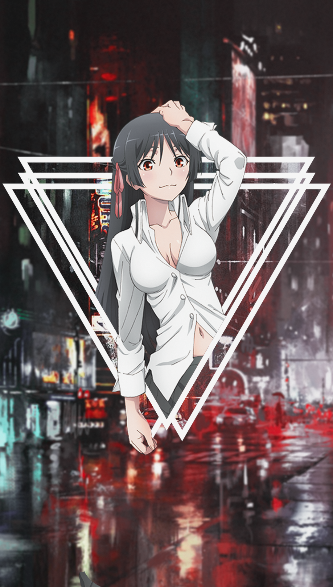 Anime girl in white shirt in front of city HD Wallpaper