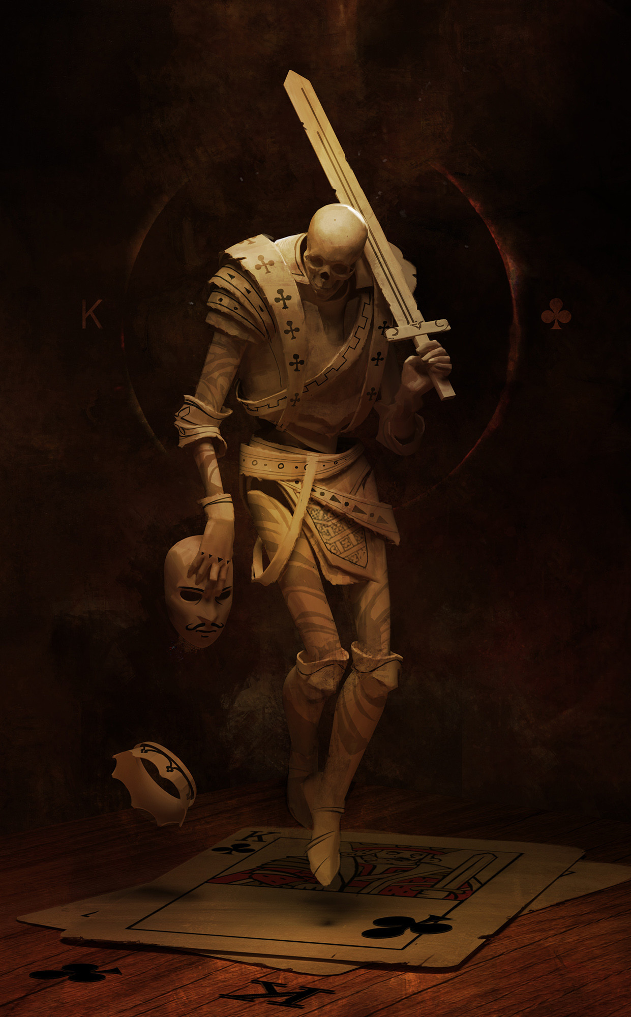 Skeleton King holding a mask and sword HD Wallpaper