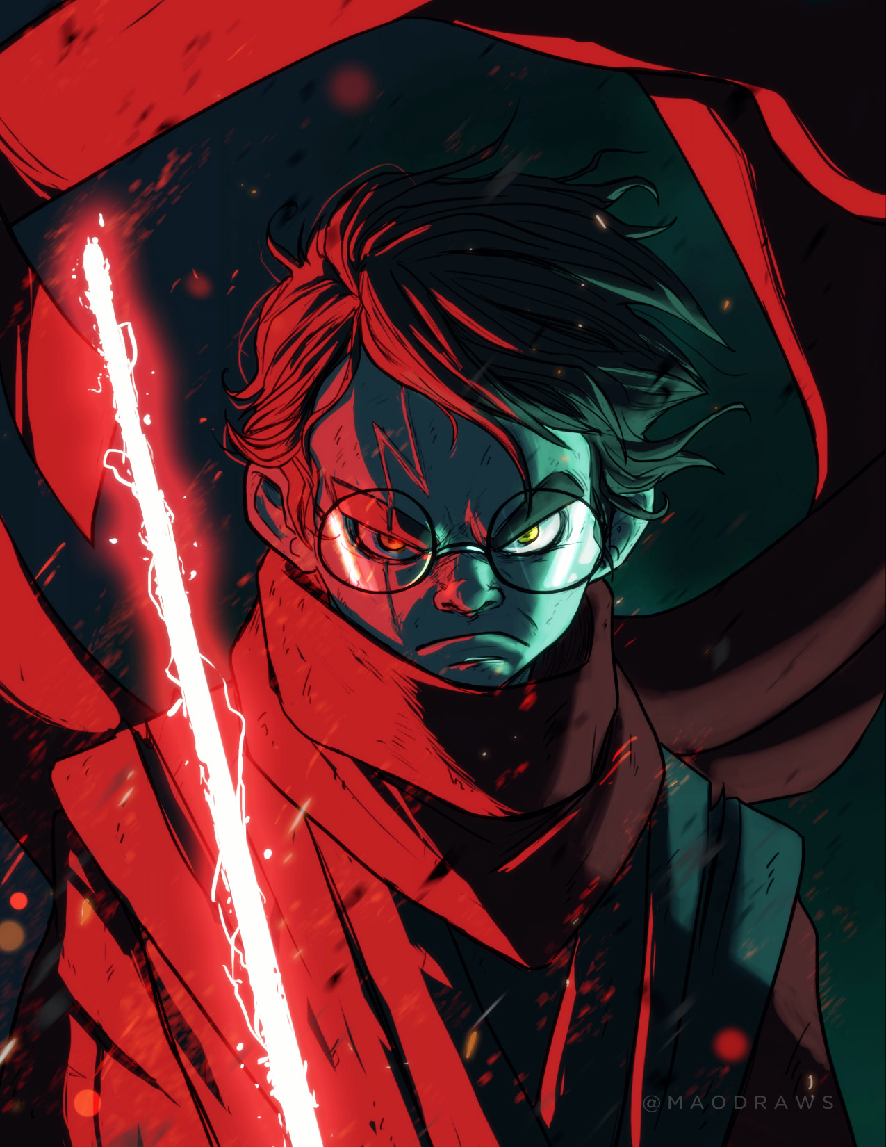 Harry Potter as a Sith with a lightsaber HD Wallpaper