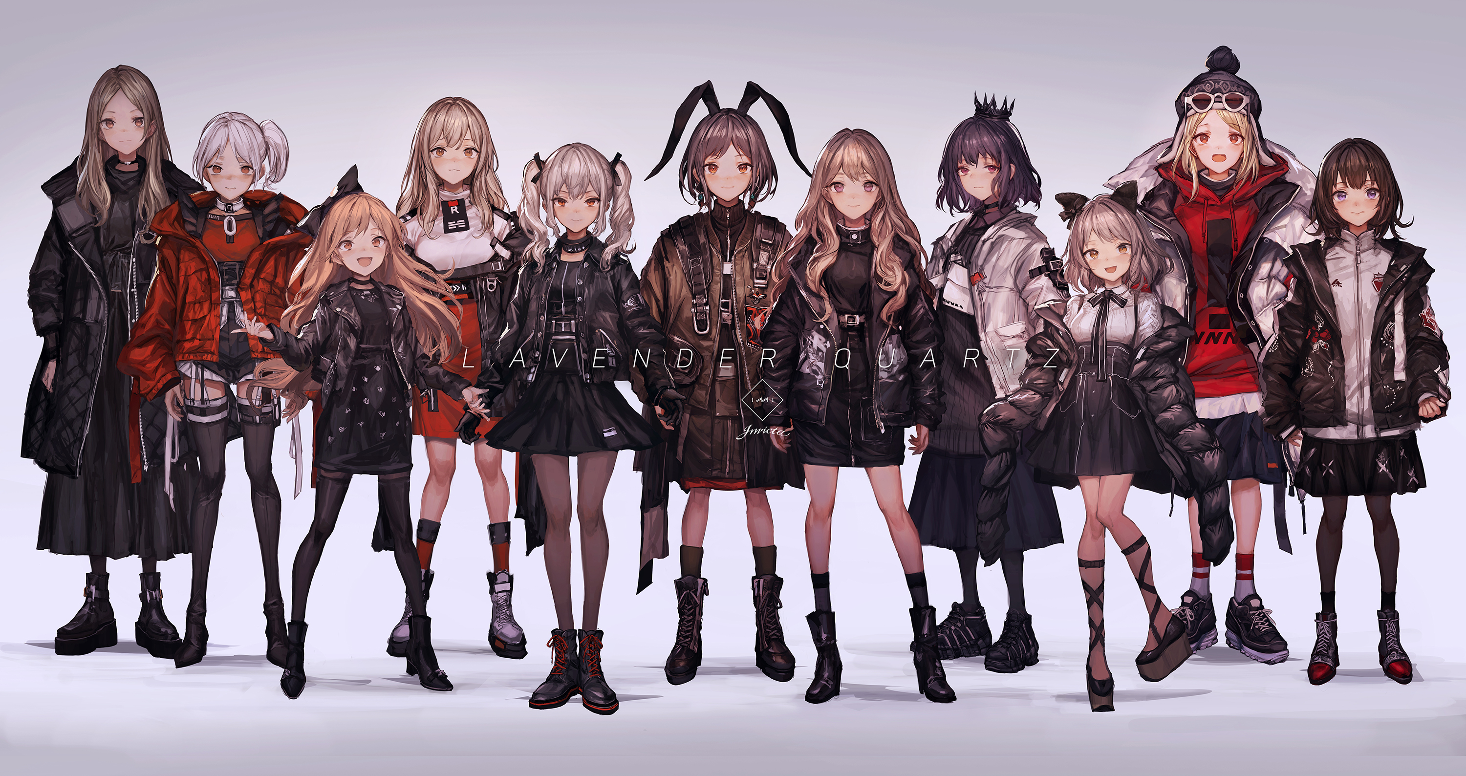 Group of original anime characters in fashionable outfits HD Wallpaper
