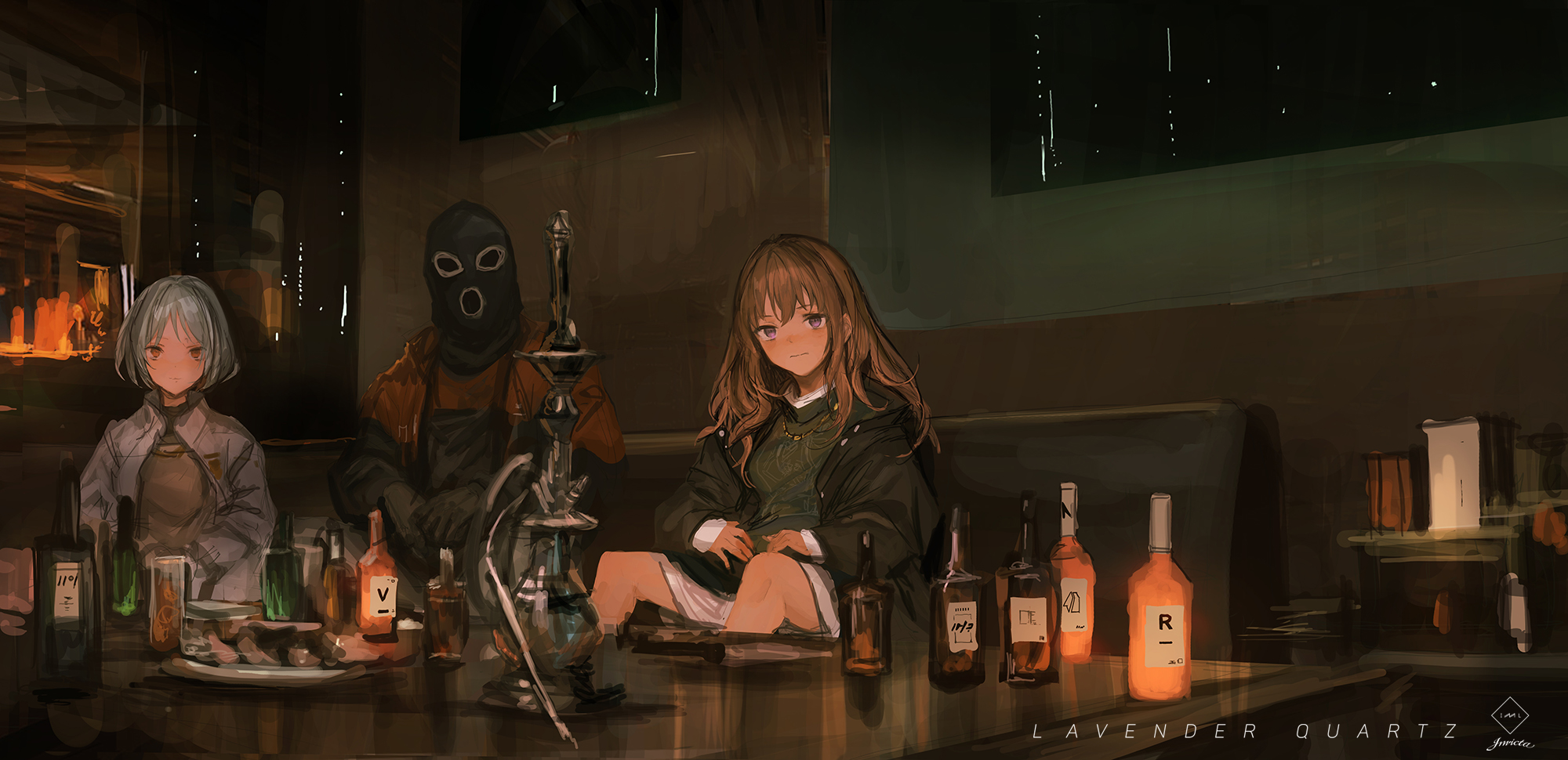 Anime characters in a bar with a hookah HD Wallpaper