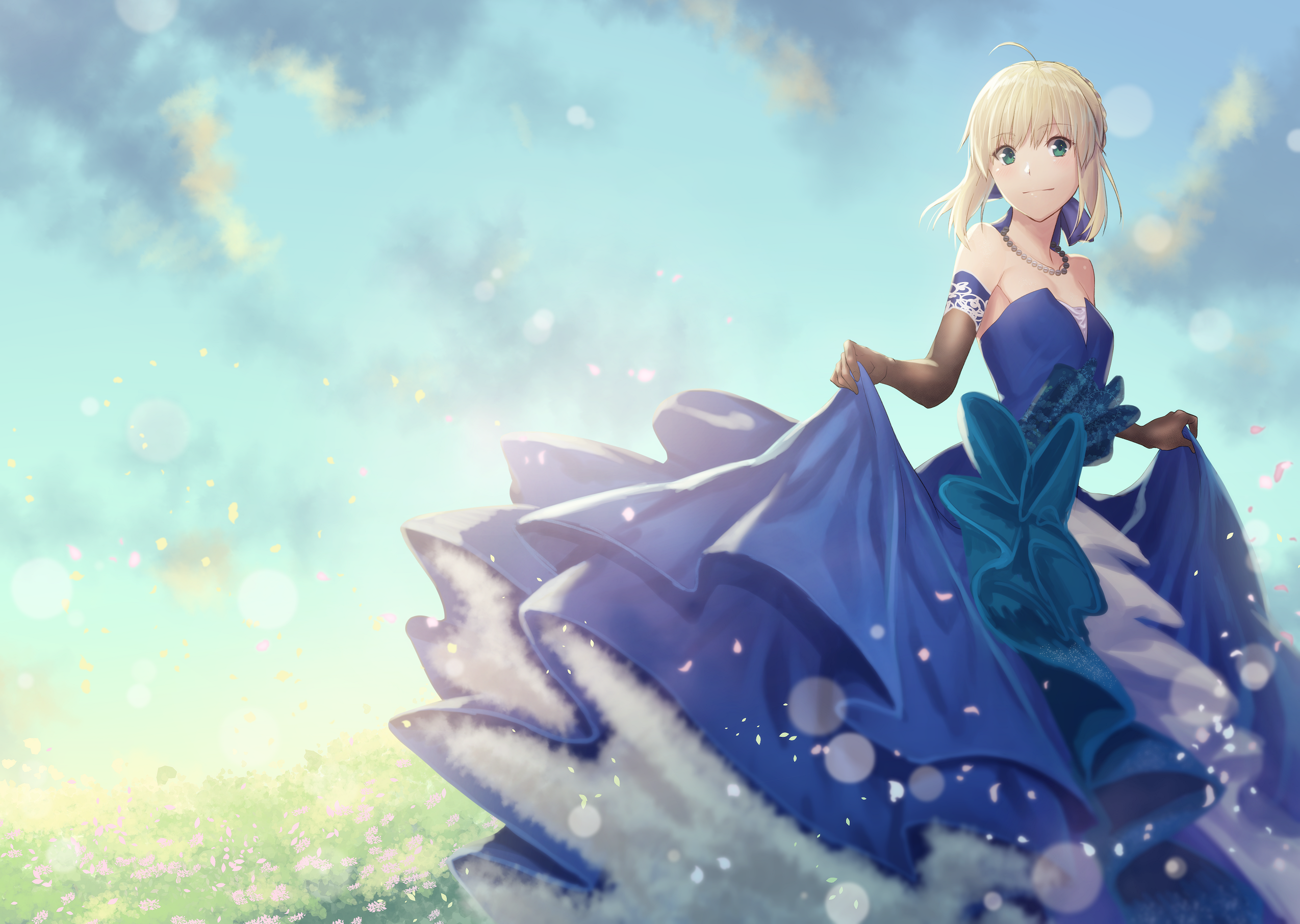 Artoria Pendragon from Fate Series in a blue dress HD Wallpaper