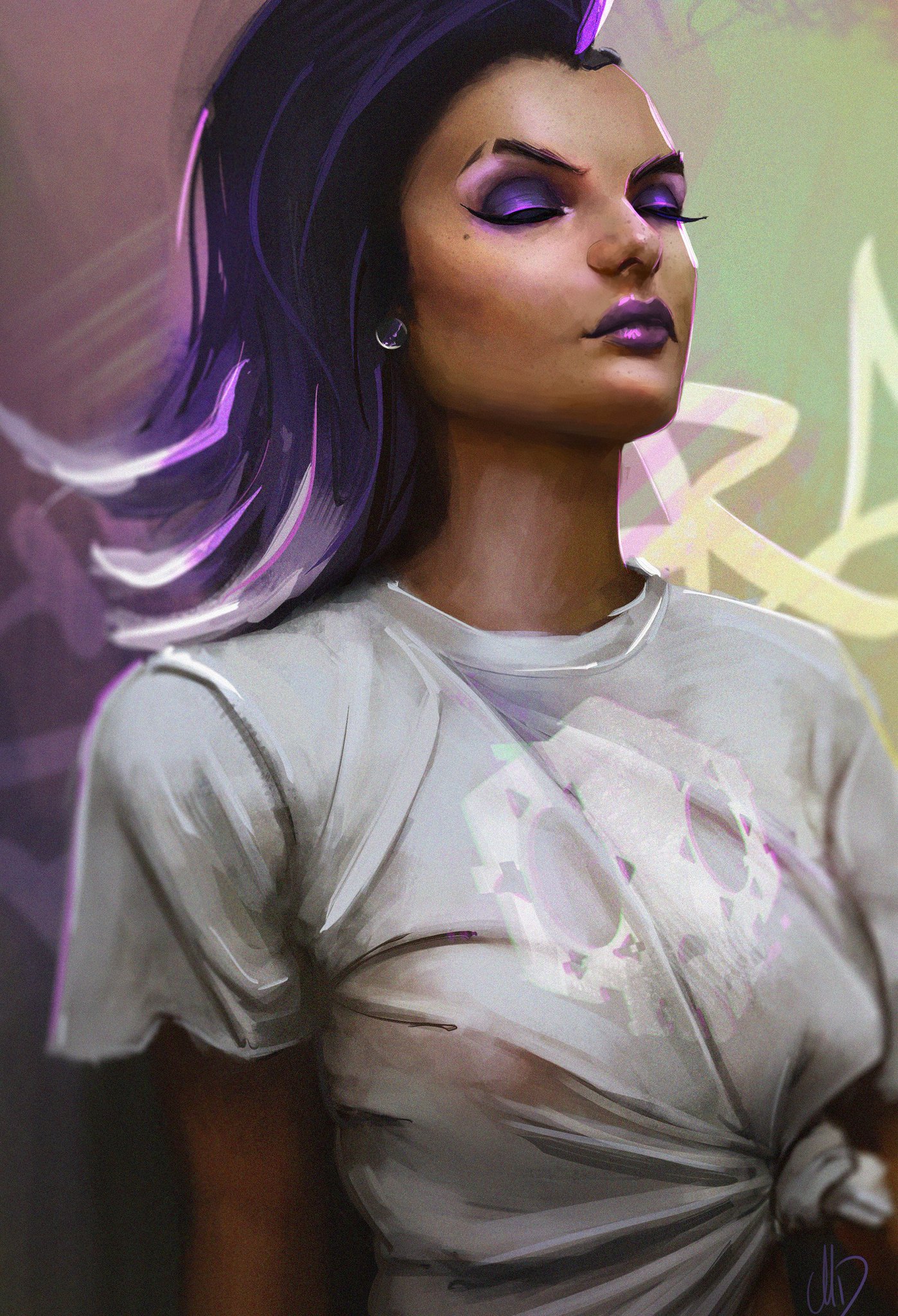 Sombra from Overwatch digital art HD Wallpaper