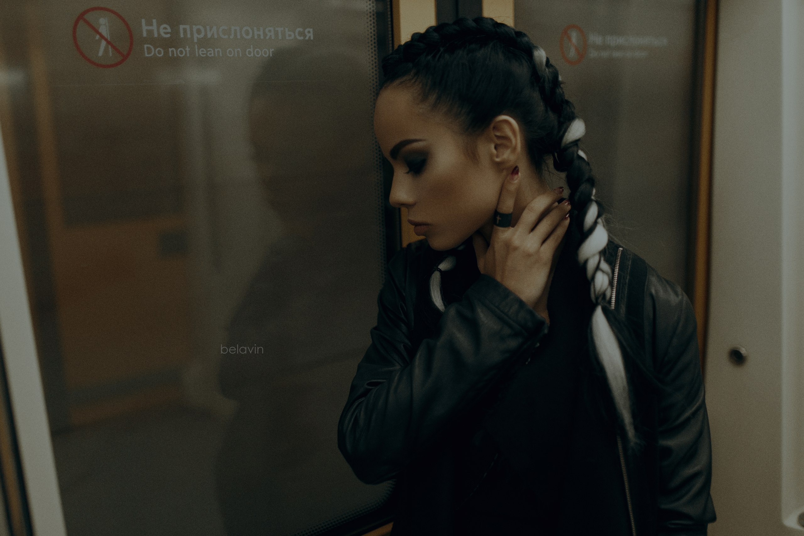 Woman with braids in a leather jacket HD Wallpaper