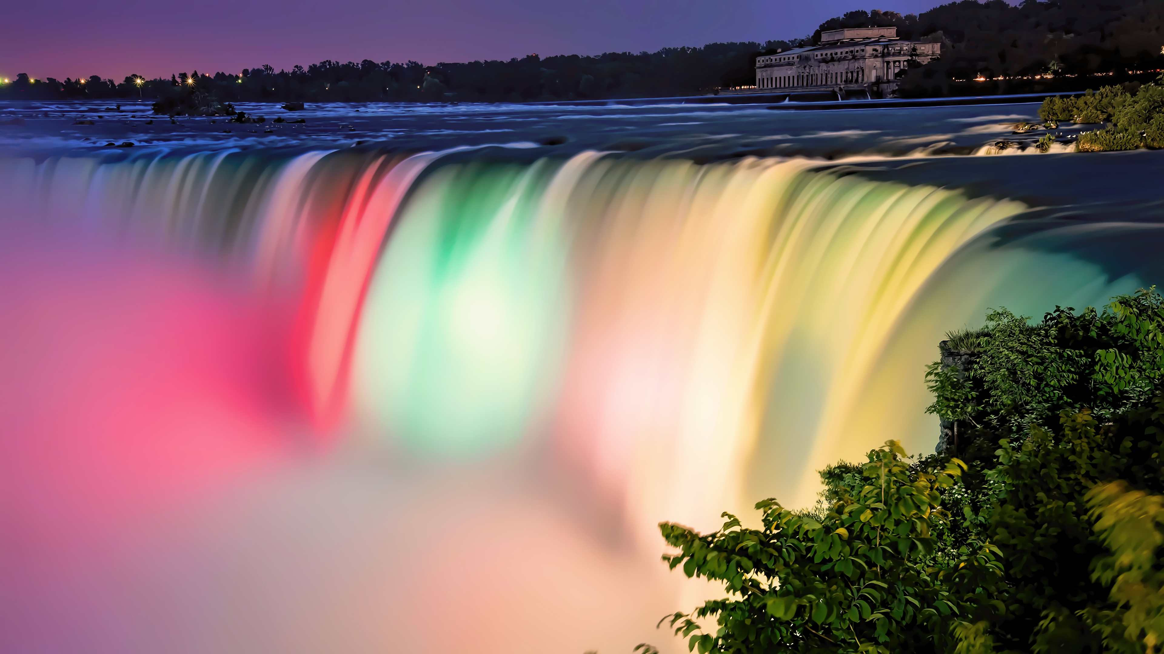 Niagara Falls illuminated at night HD Wallpaper