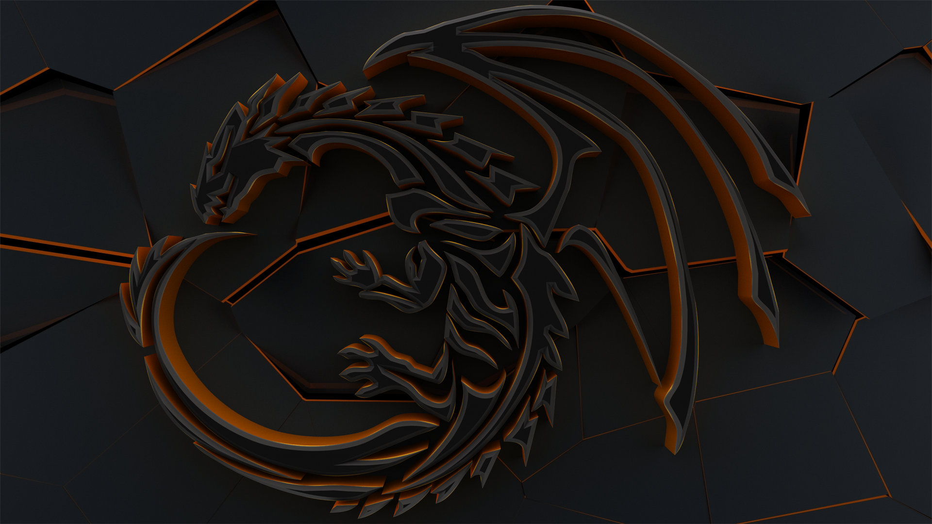 Black and orange dragon digital art HD Wallpaper