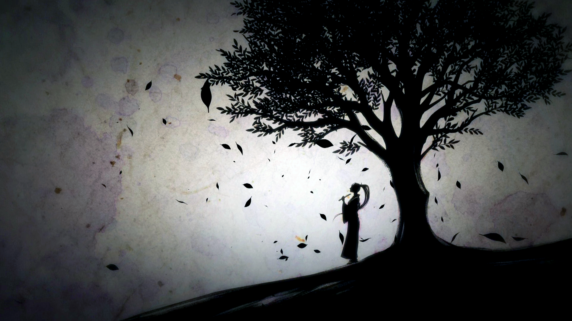 Artwork of a person playing a flute under a tree HD Wallpaper