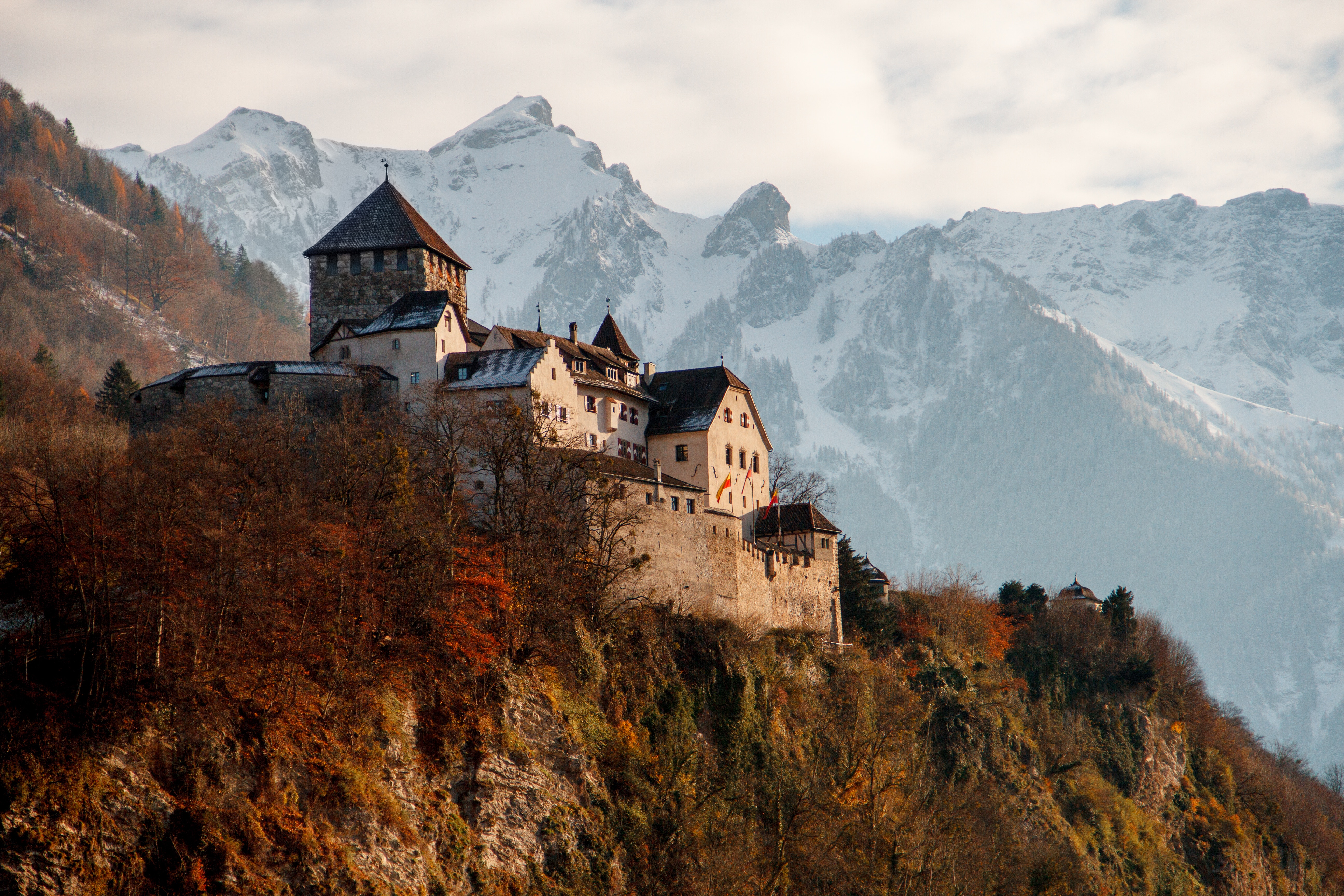 Vaduz Castle in Liechtenstein with Snowy Mountains HD Wallpaper