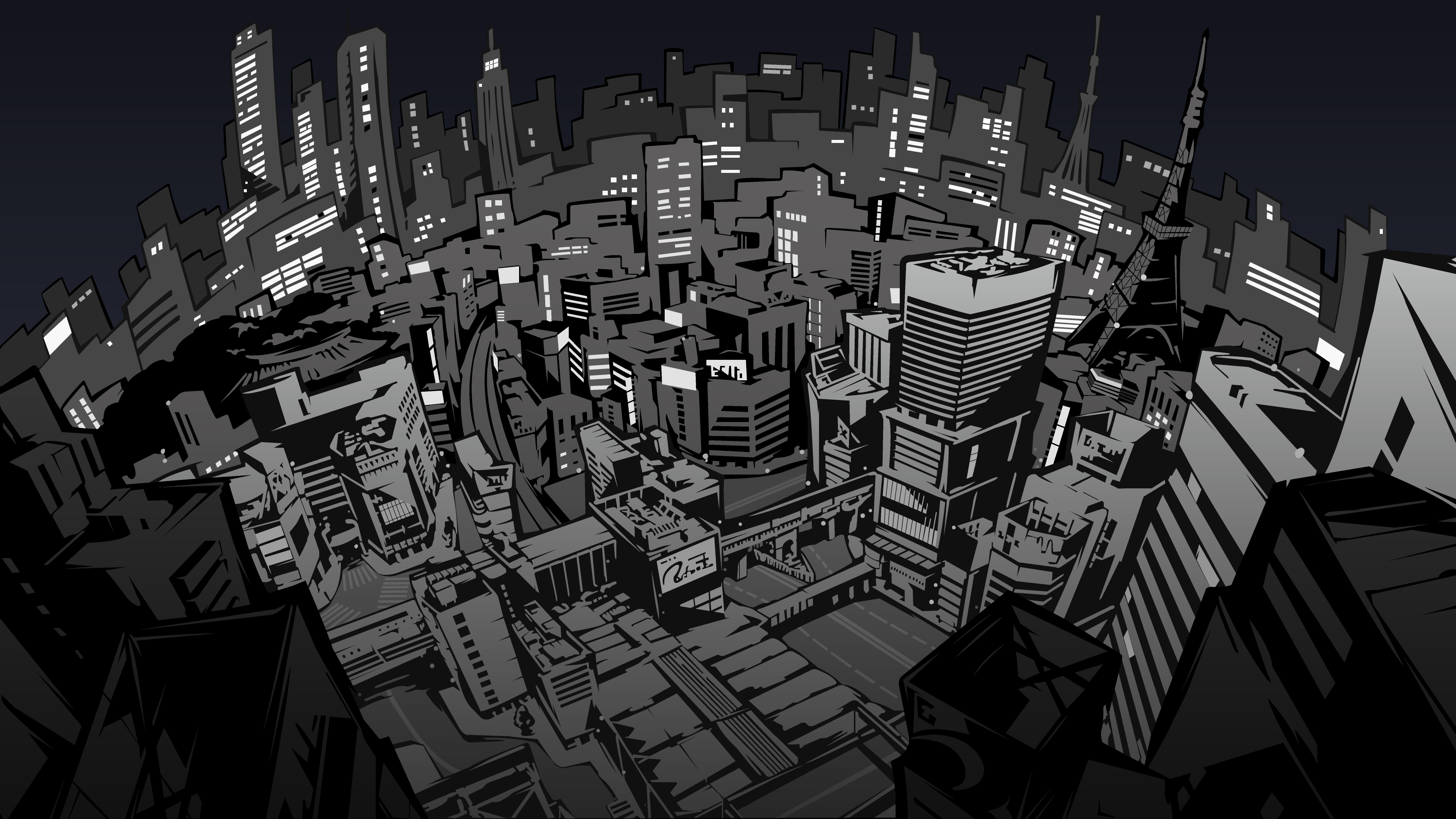 Persona 5 cityscape at night HD Wallpaper