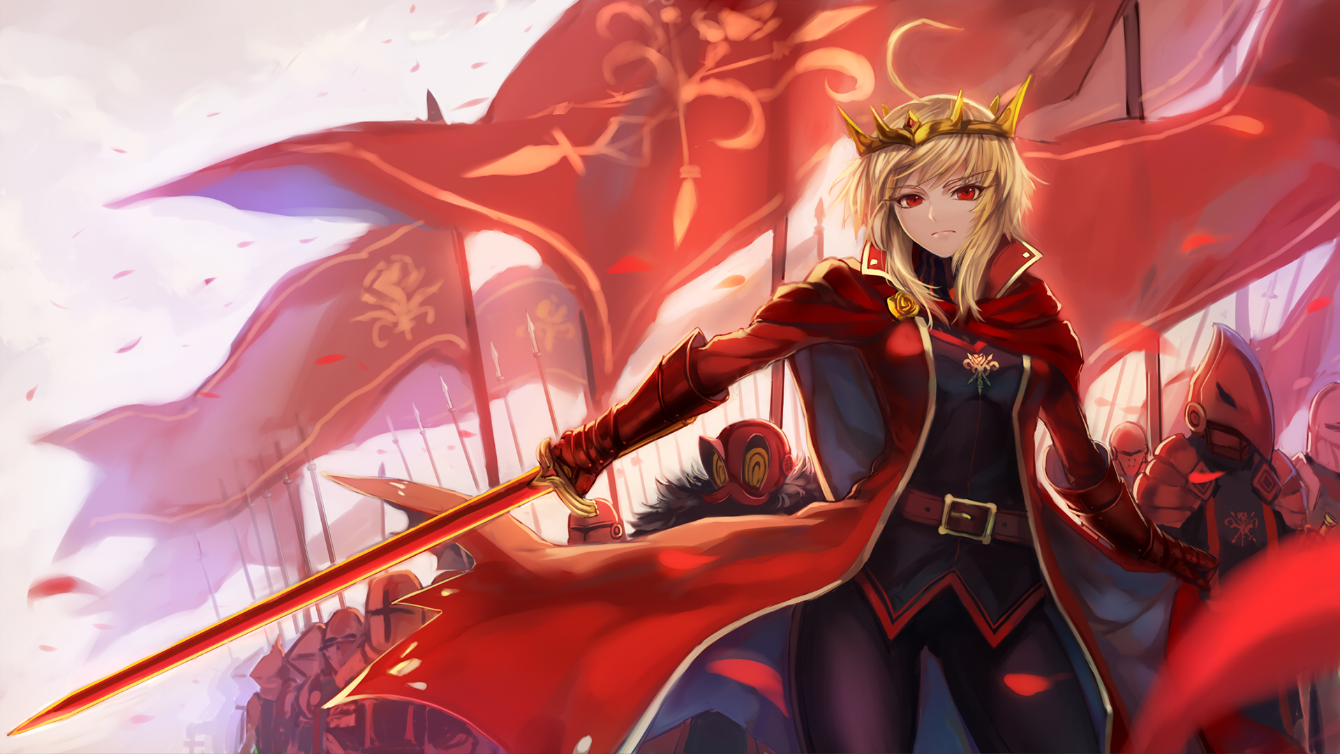 Woman with crown and sword leading an army HD Wallpaper
