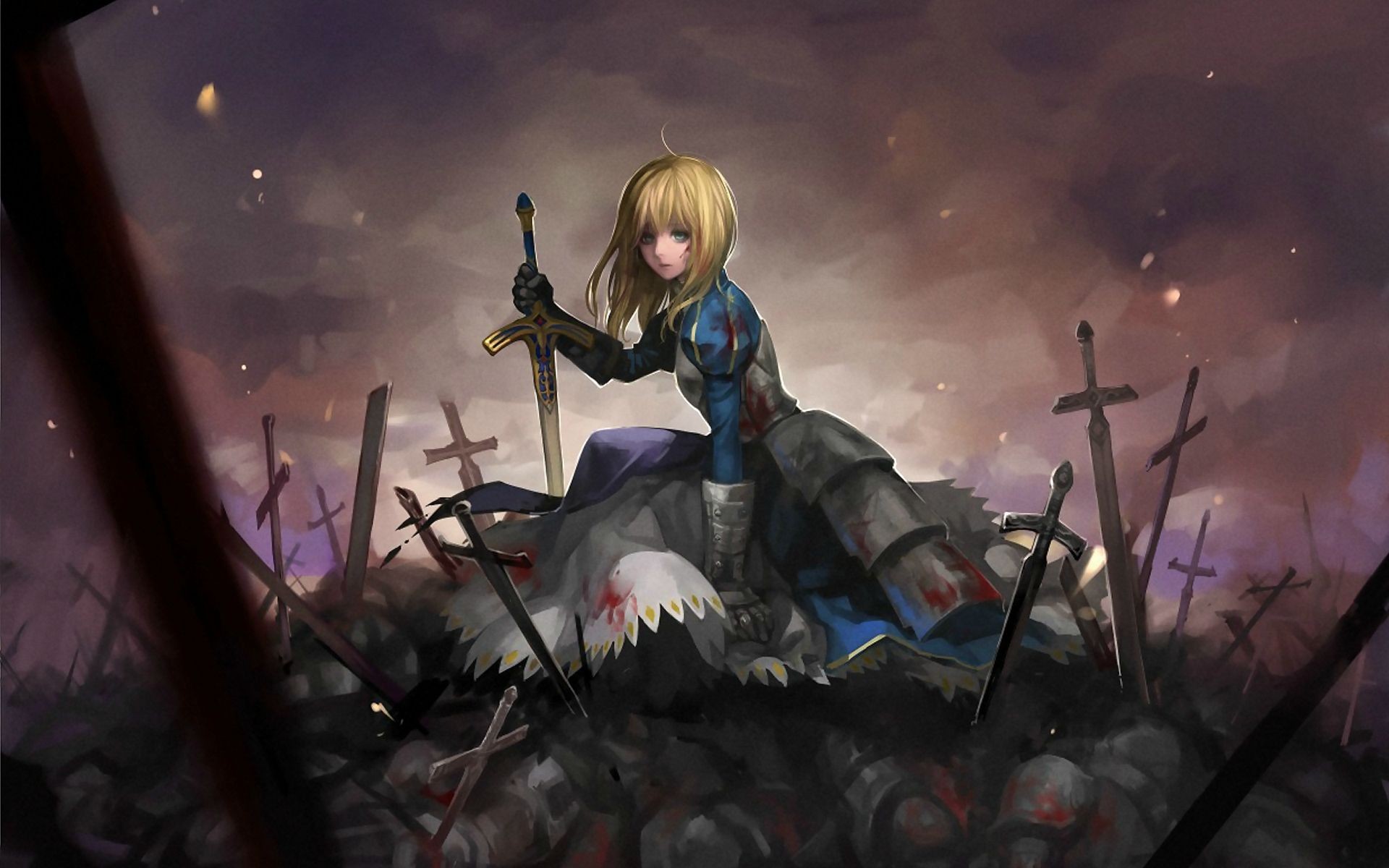 Saber from Fate/Stay Night in a battlefield HD Wallpaper