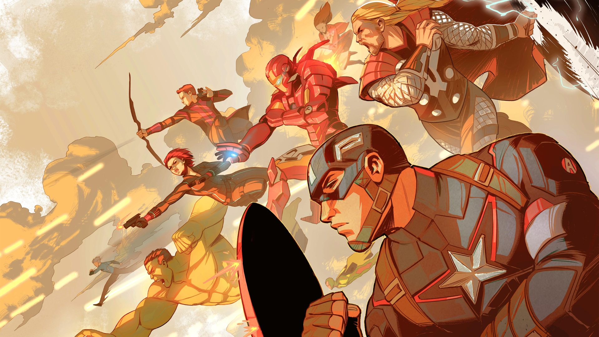 The Avengers: Captain America, Iron Man, Thor, Hulk, Black Widow, Hawkeye HD Wallpaper