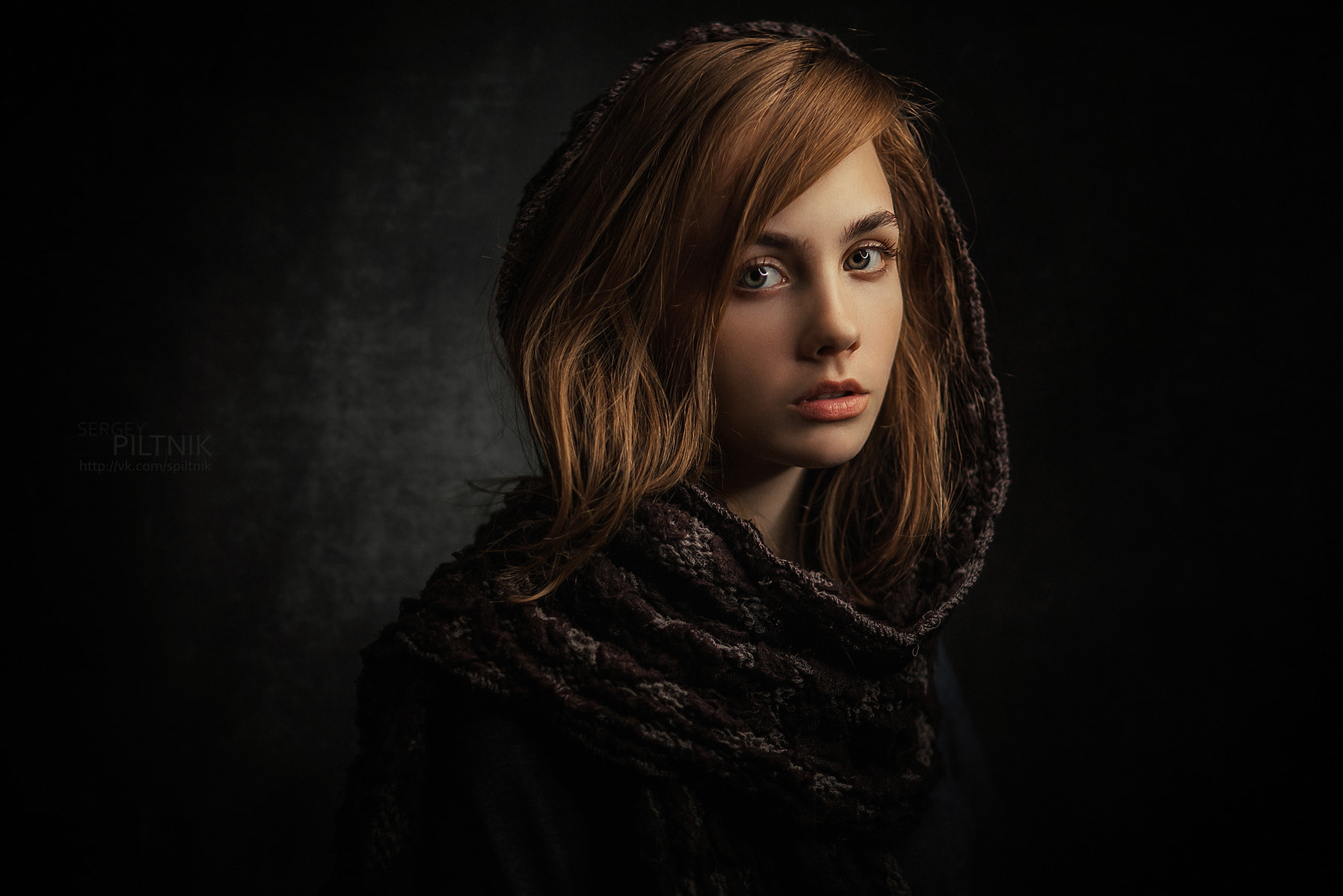 Portrait of a young woman with auburn hair and a scarf HD Wallpaper