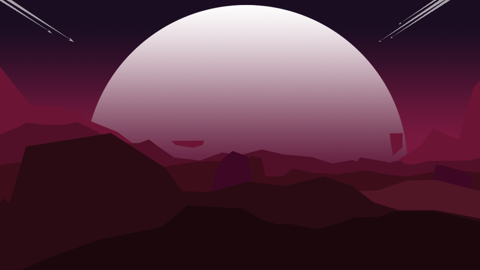 Minimalist alien planet landscape with large moon HD Wallpaper