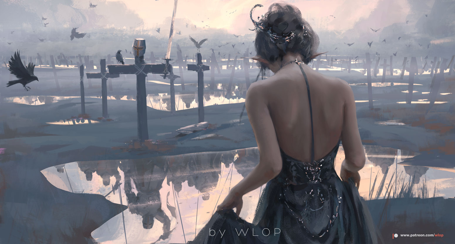 Fantasy art of a woman in a graveyard HD Wallpaper