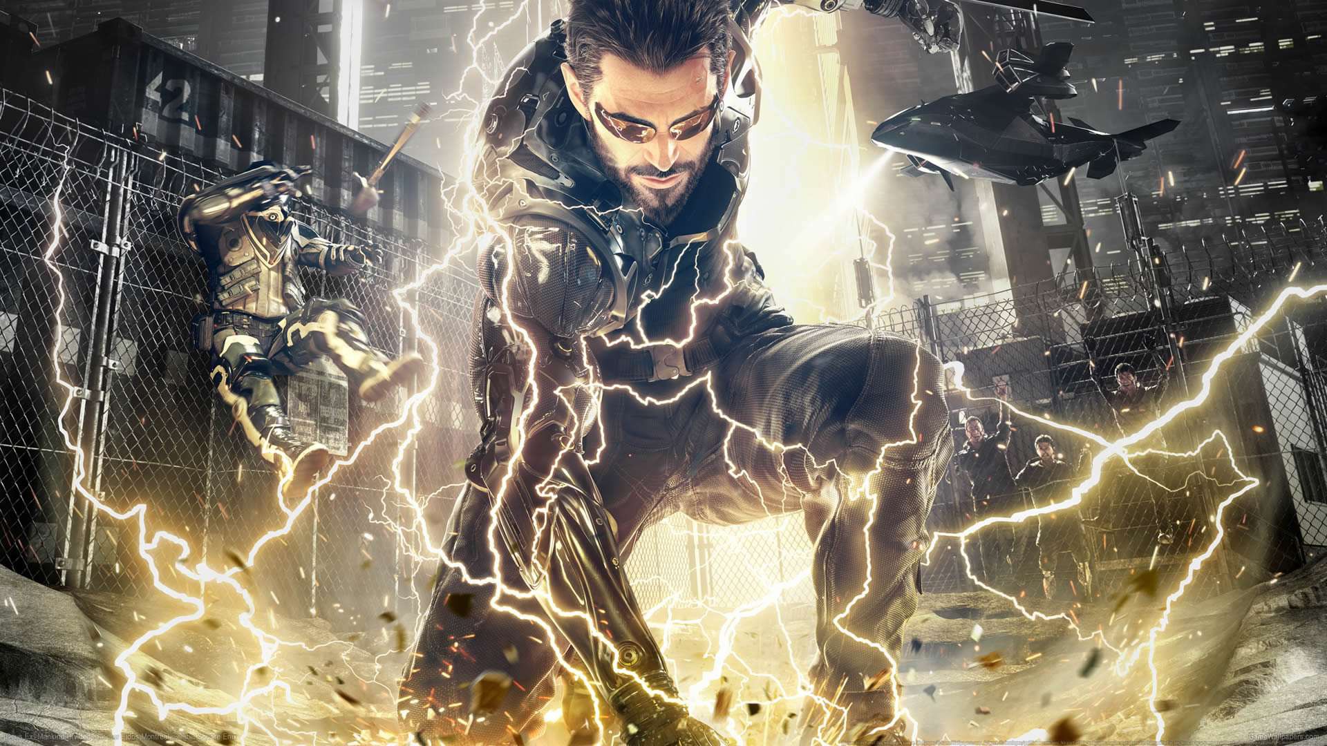 Adam Jensen from Deus Ex: Mankind Divided surrounded by lightning HD Wallpaper