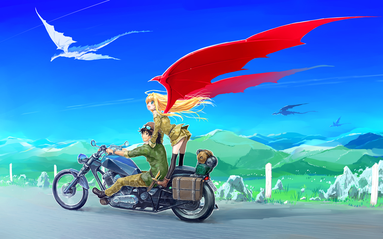 Rose and Ryūji from Dragon Crisis! on a motorcycle HD Wallpaper