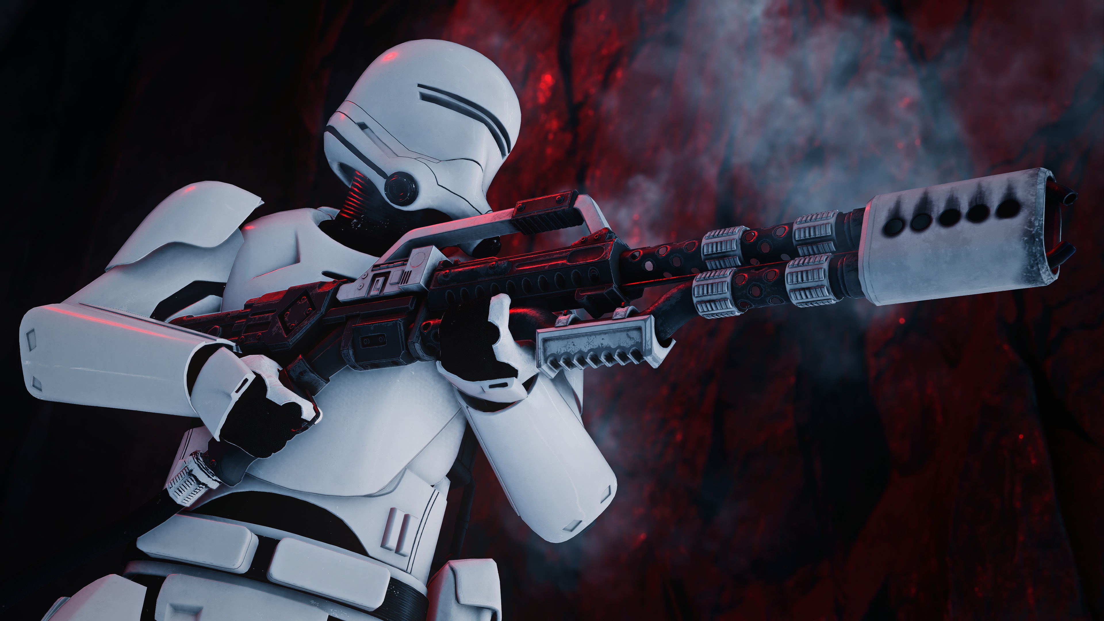 First Order Stormtrooper holding a heavy blaster rifle HD Wallpaper