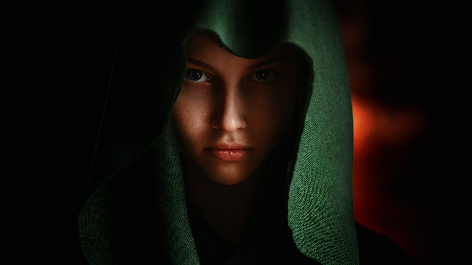 Portrait of Elizaveta Bobkova wearing a green hood HD Wallpaper