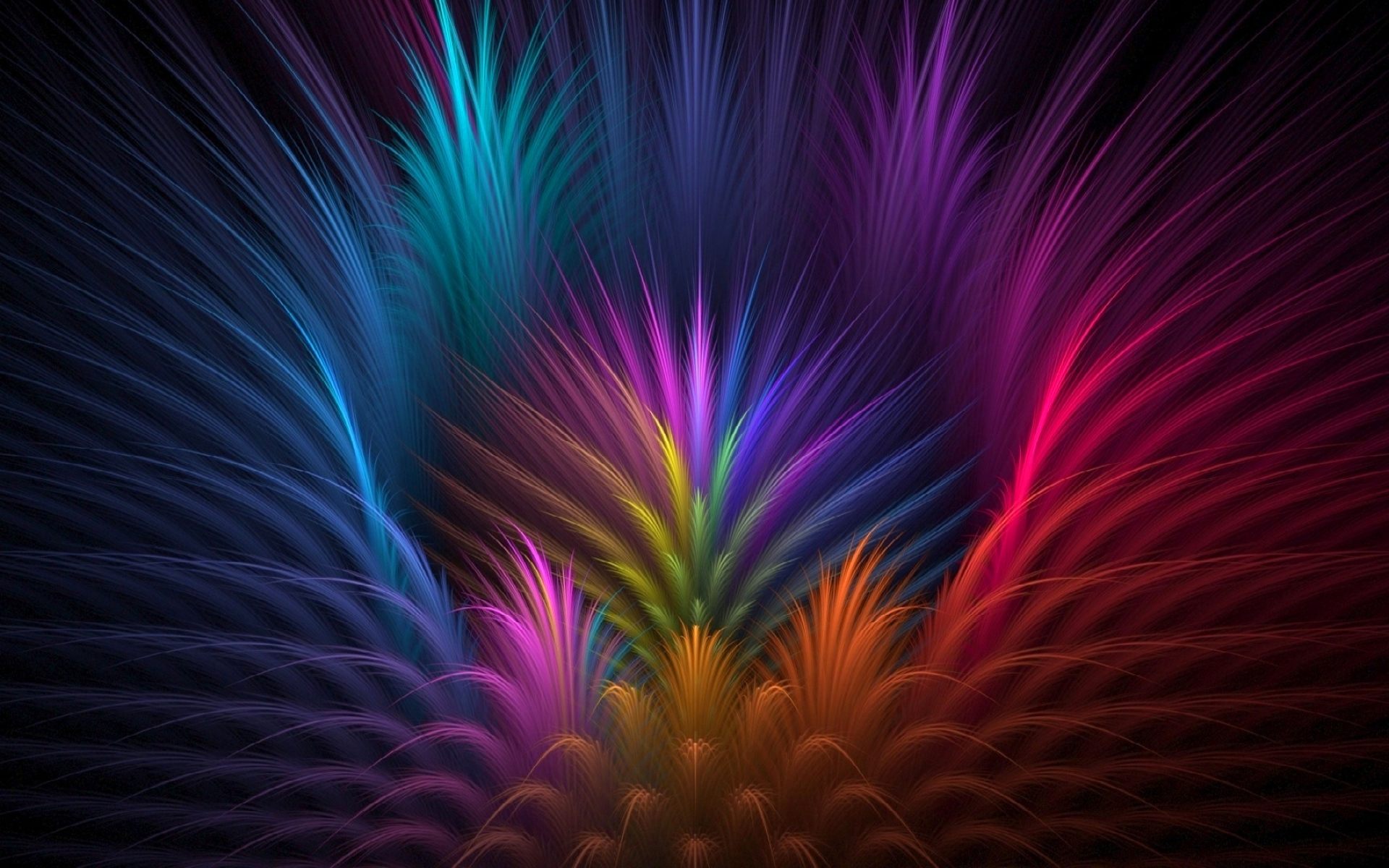 Colorful abstract fractal feathers on black background HD Wallpaper