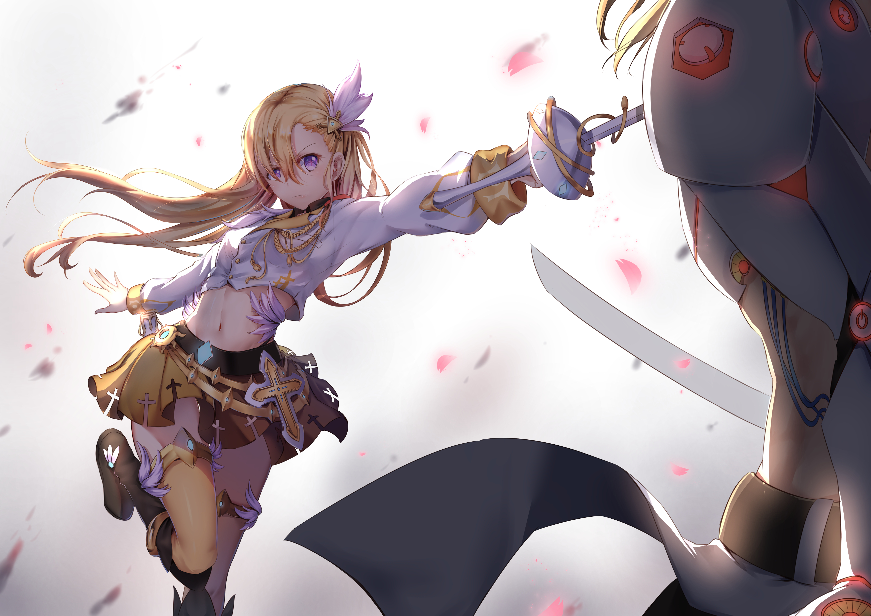 Girl with blonde hair and purple eyes wielding a sword HD Wallpaper