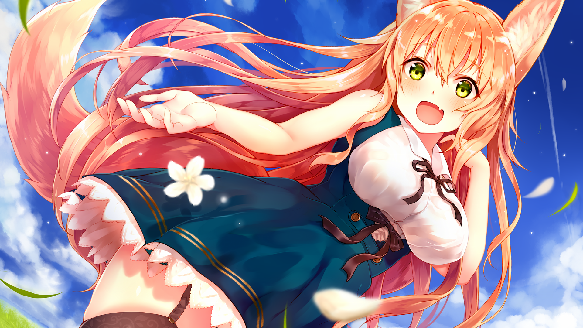 Anime girl with fox ears and long pink hair HD Wallpaper