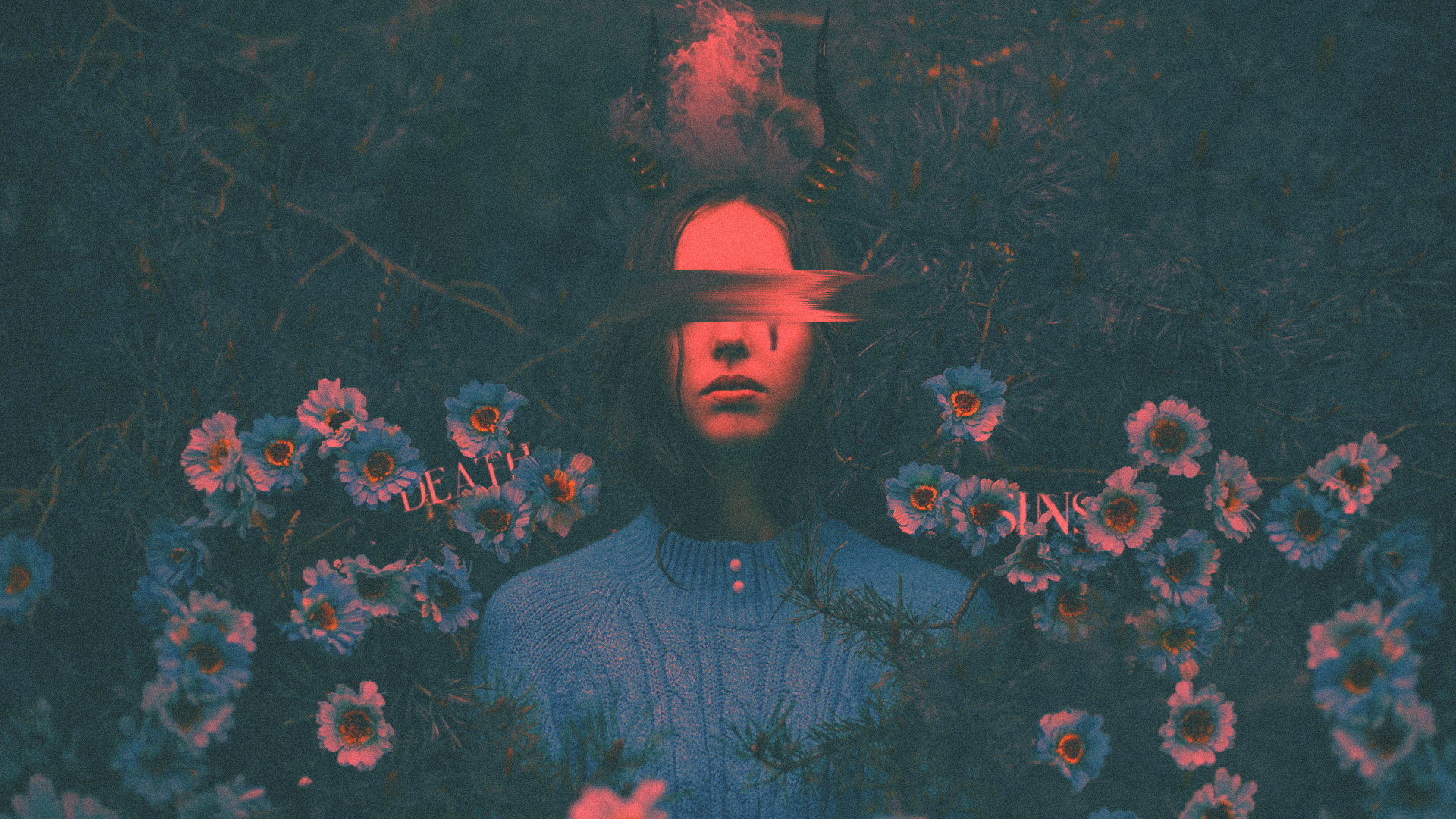 Woman with horns and flowers, digital art HD Wallpaper