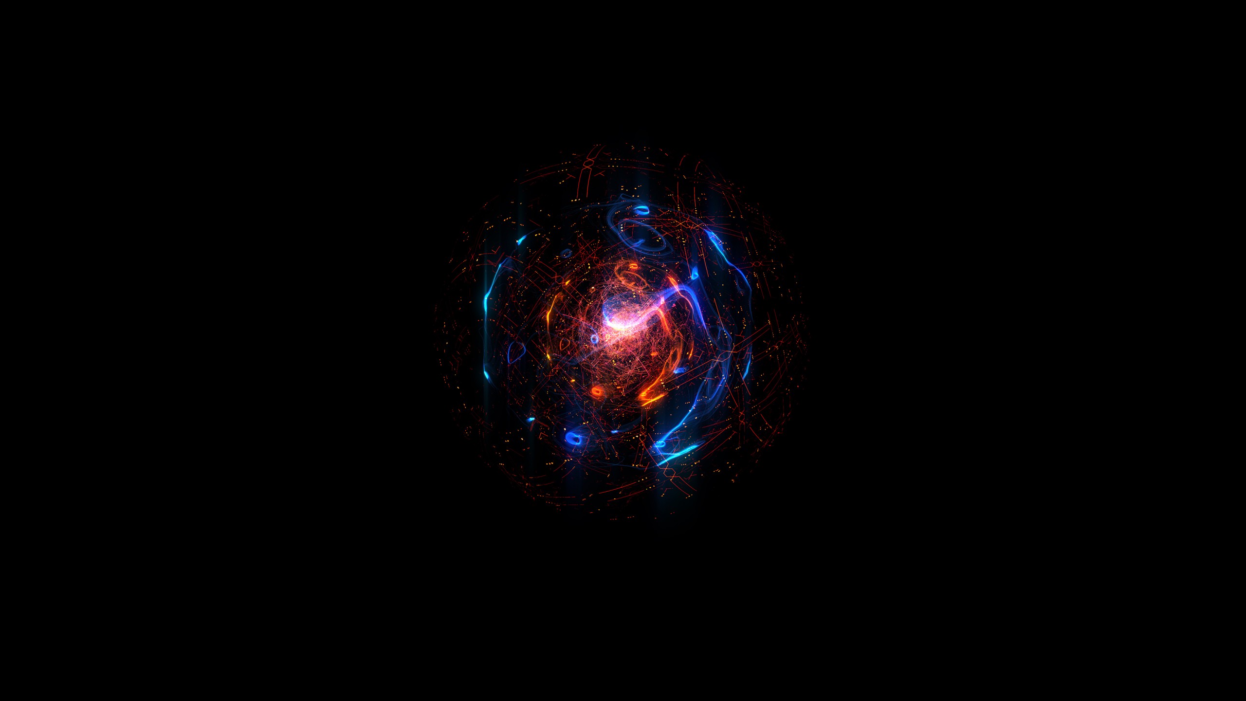Abstract glowing sphere with blue and orange energy HD Wallpaper