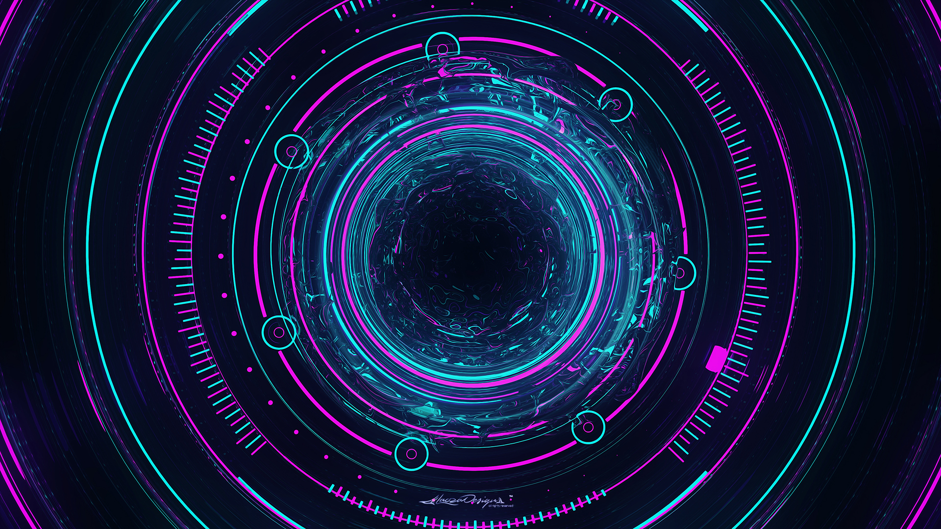Abstract digital art with neon circles HD Wallpaper