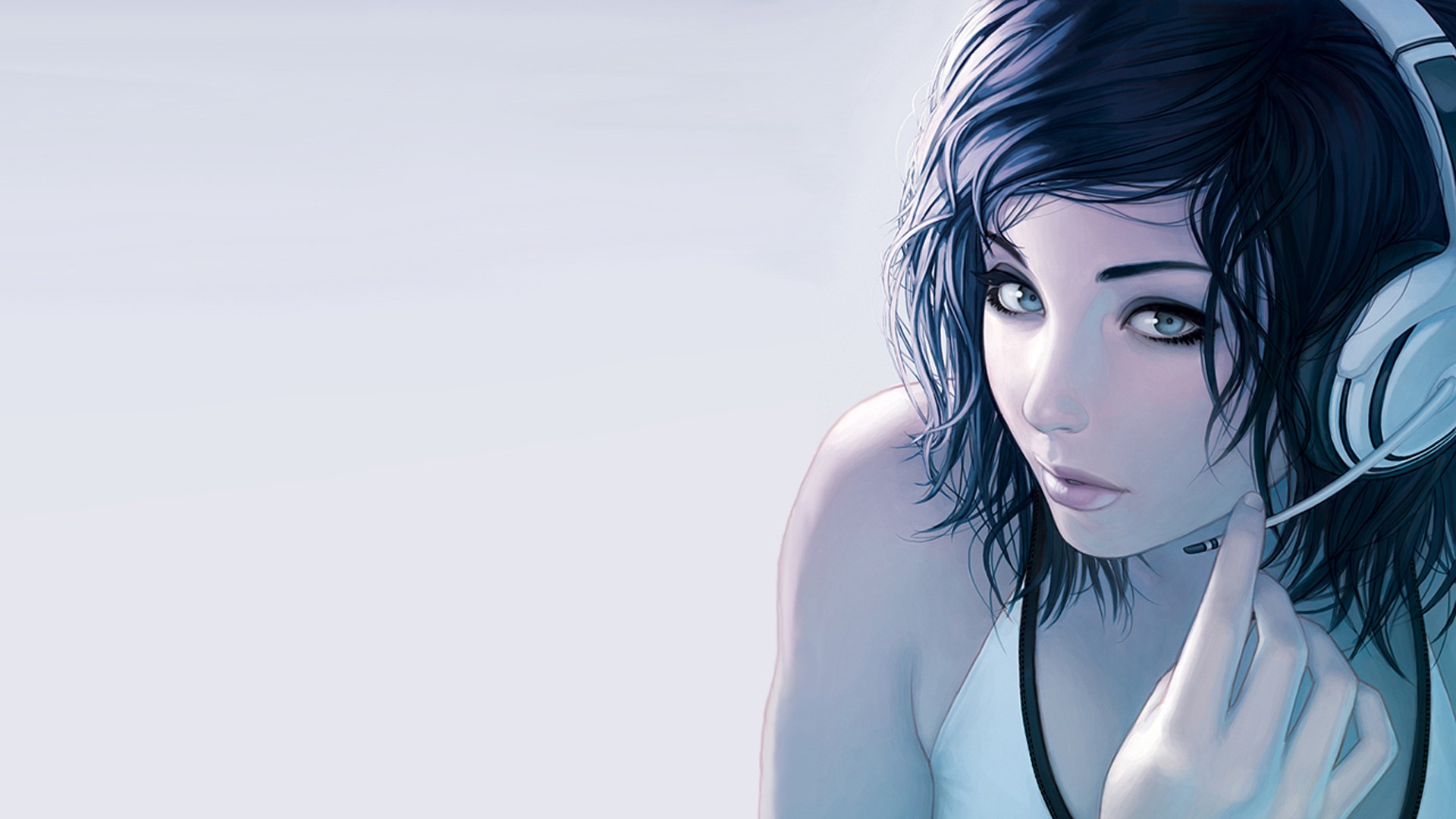 Digital art of a woman with headphones HD Wallpaper