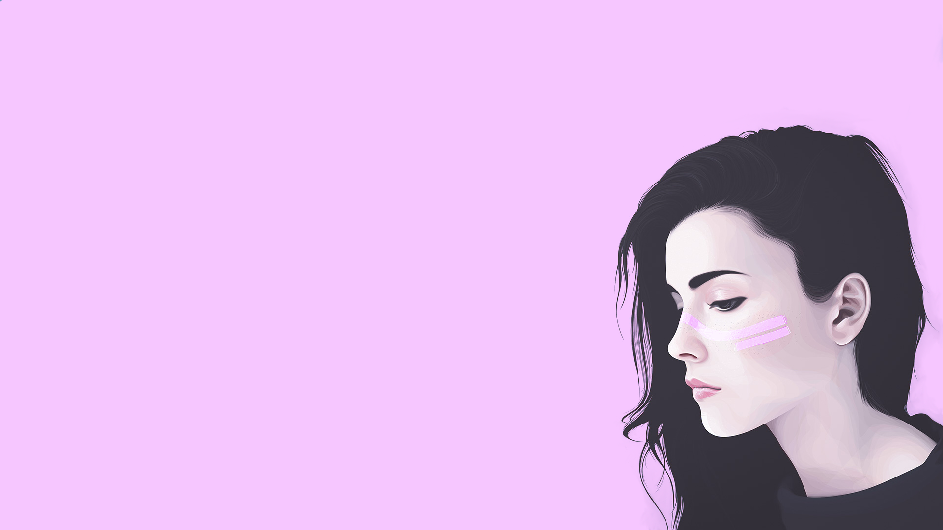 Digital art of a woman with pink markings HD Wallpaper