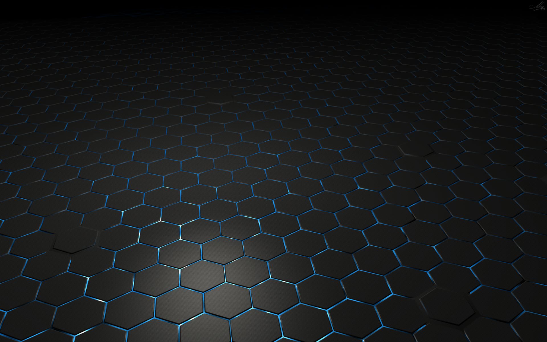Abstract dark hexagonal grid with blue light HD Wallpaper
