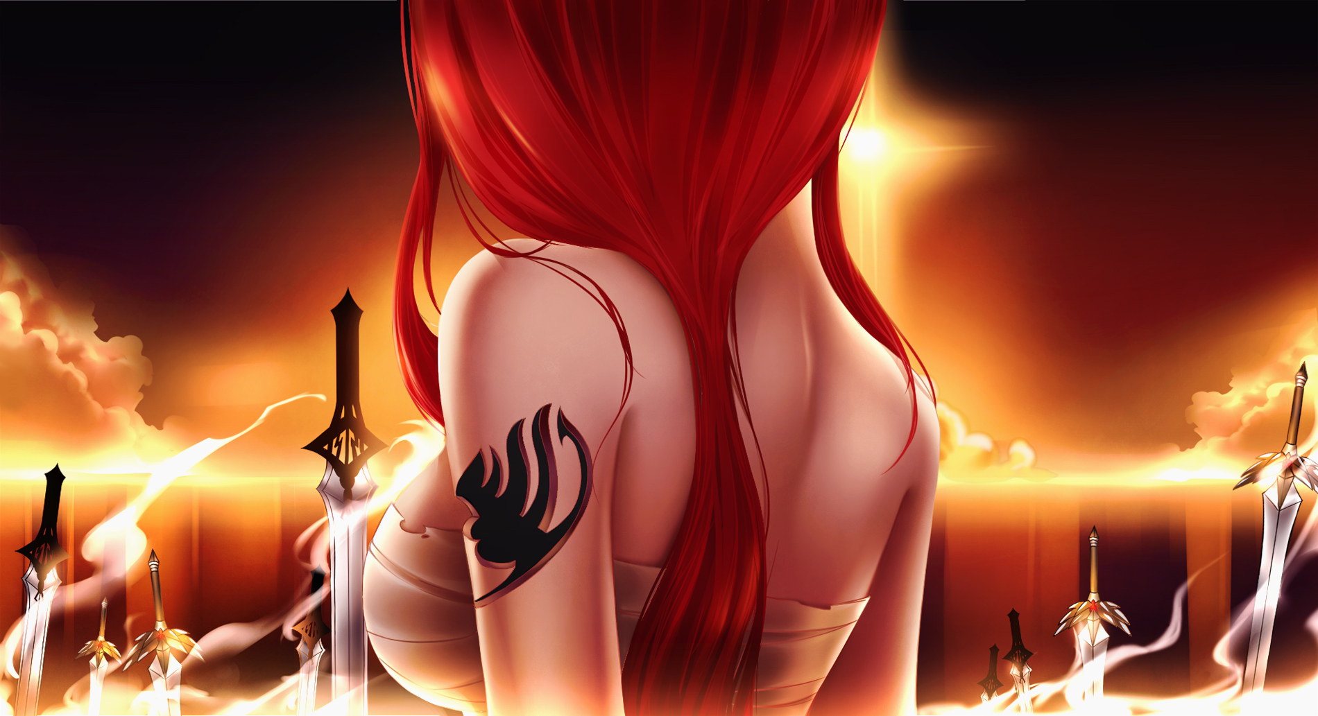 Erza Scarlet from Fairy Tail with swords HD Wallpaper