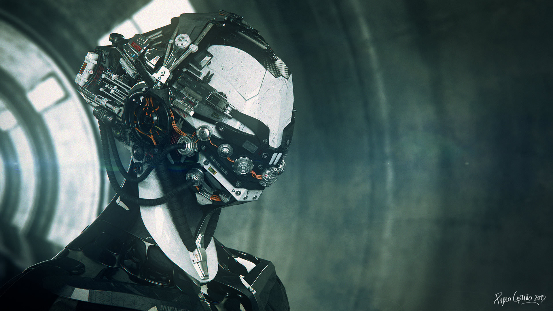 Robot head with intricate mechanical details HD Wallpaper