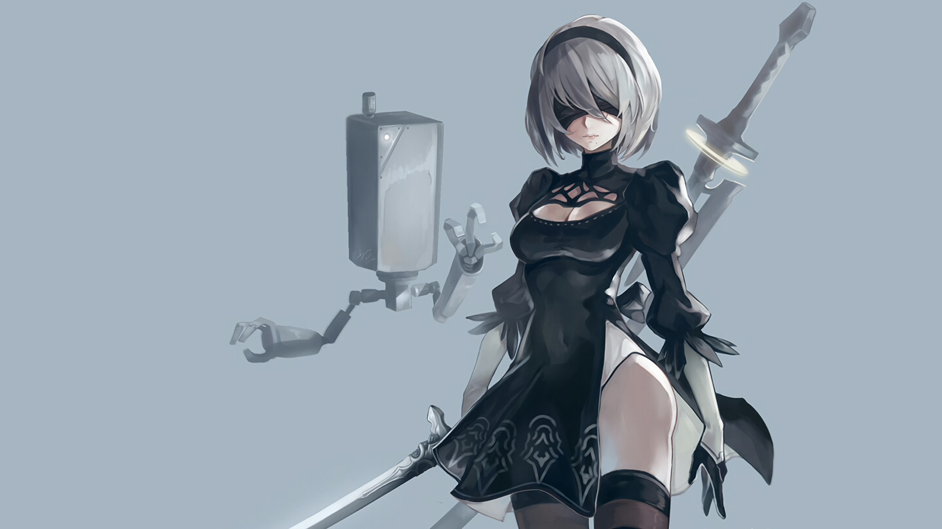 2B from NieR: Automata with Pod HD Wallpaper