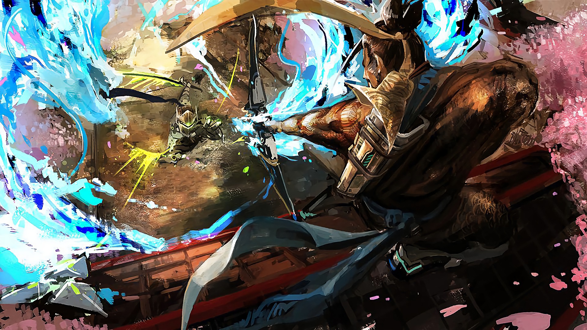 Hanzo and Genji from Overwatch in digital art HD Wallpaper